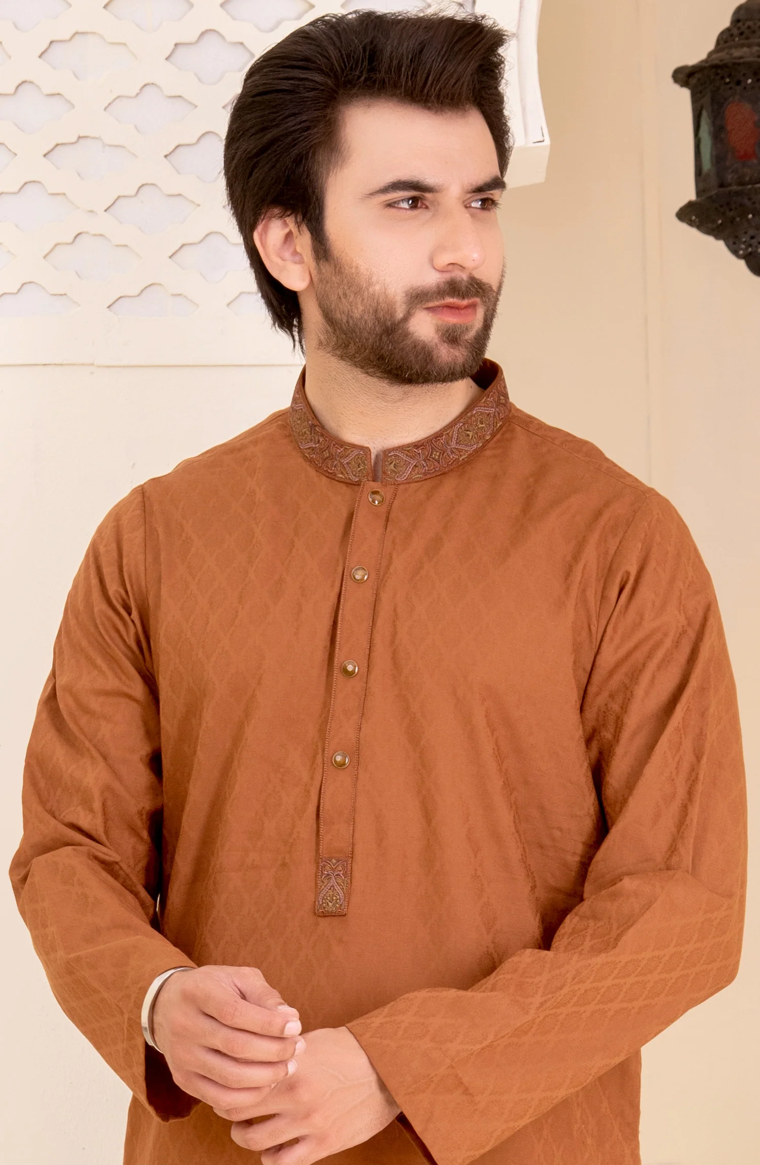 MEN KURTA PLAIN BROWN - Image 2