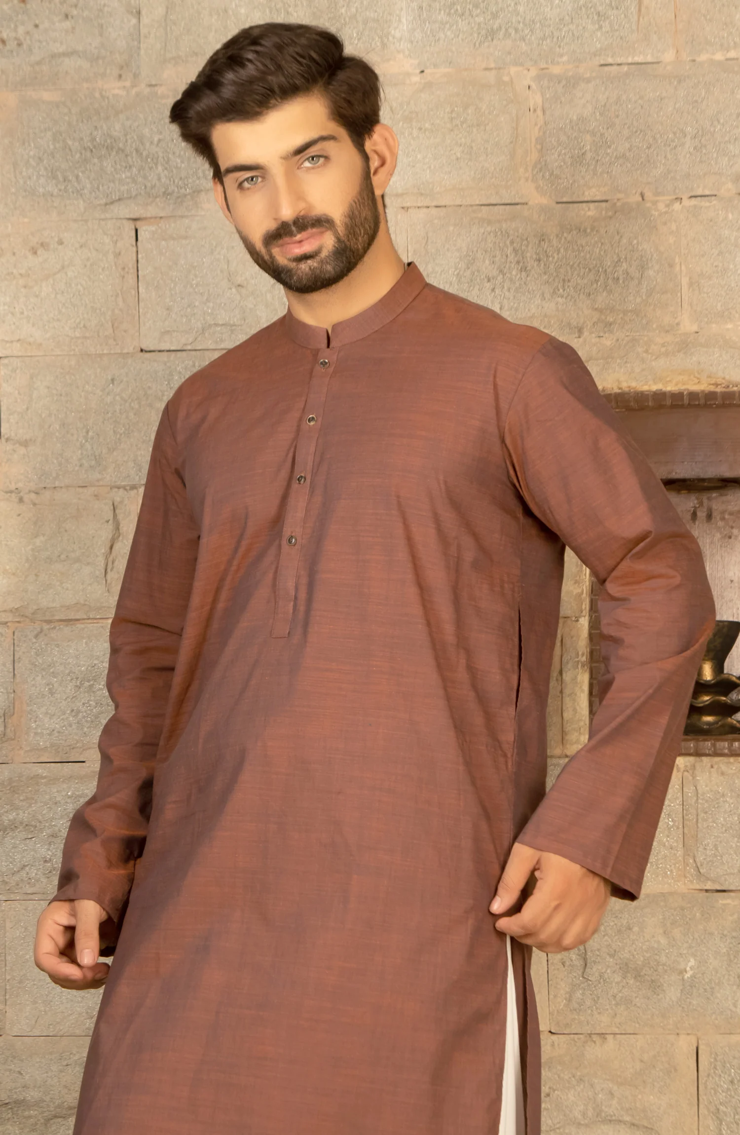 MEN KURTA PLAIN BROWN - Image 2