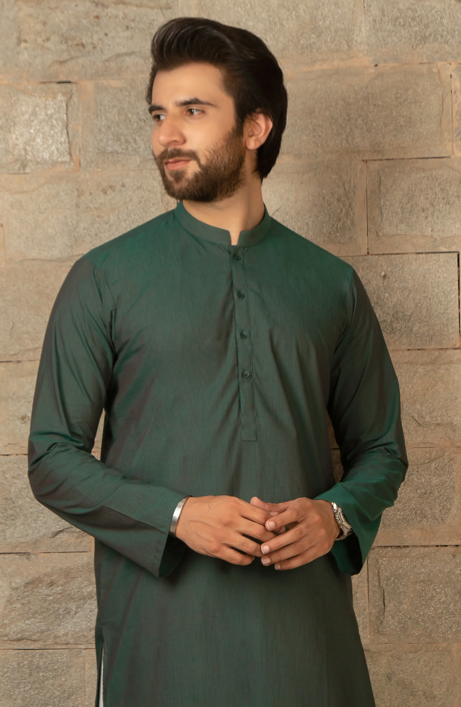 MEN KURTA PLAIN GREEN - Image 2