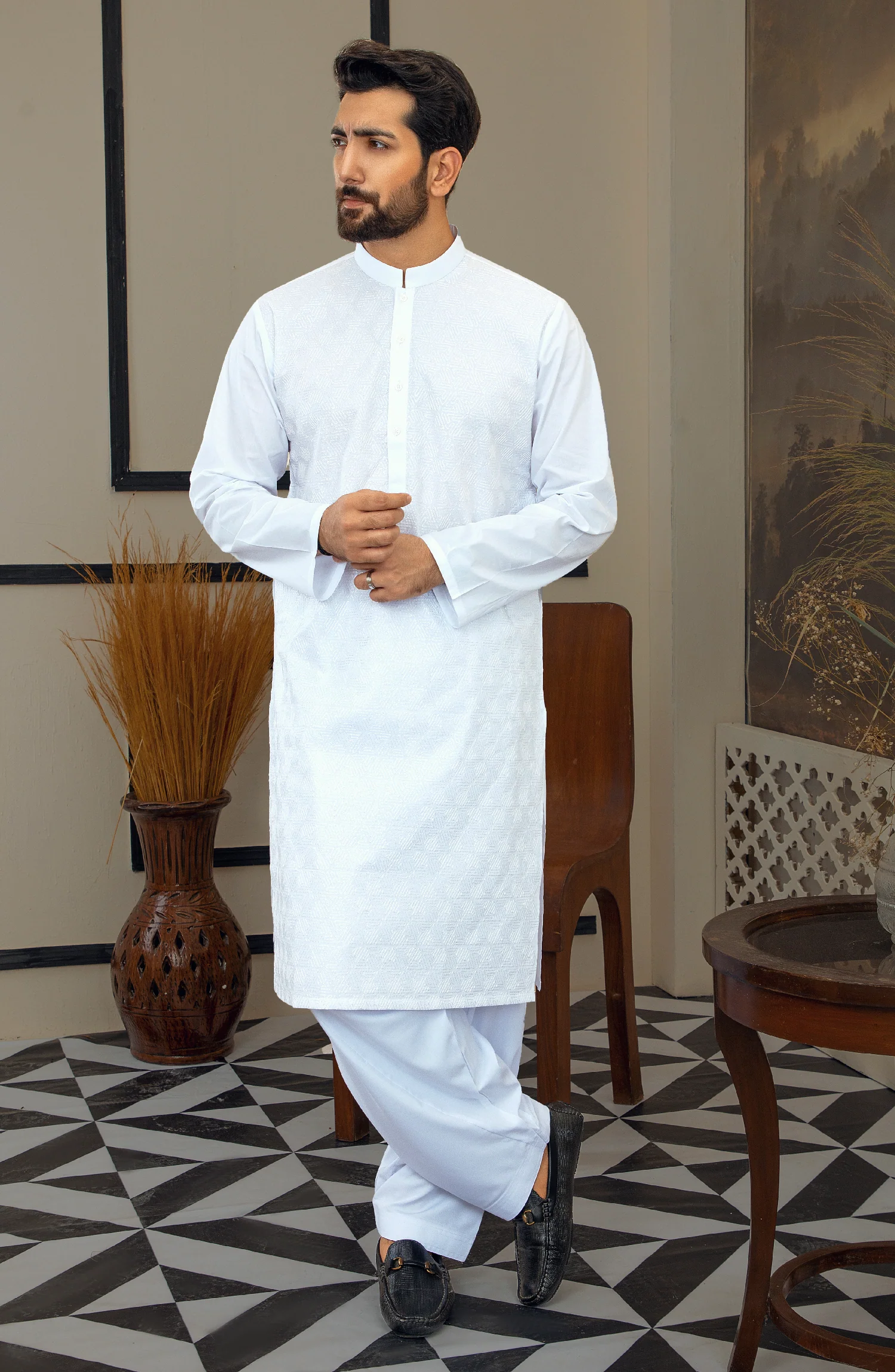 MEN KURTA FORMAL WHITE - Image 3