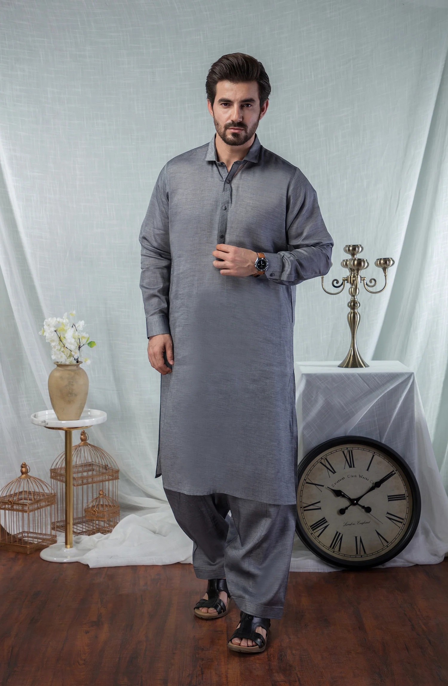 MEN KAMEEZ SHALWAR SEMI FORMAL GREY