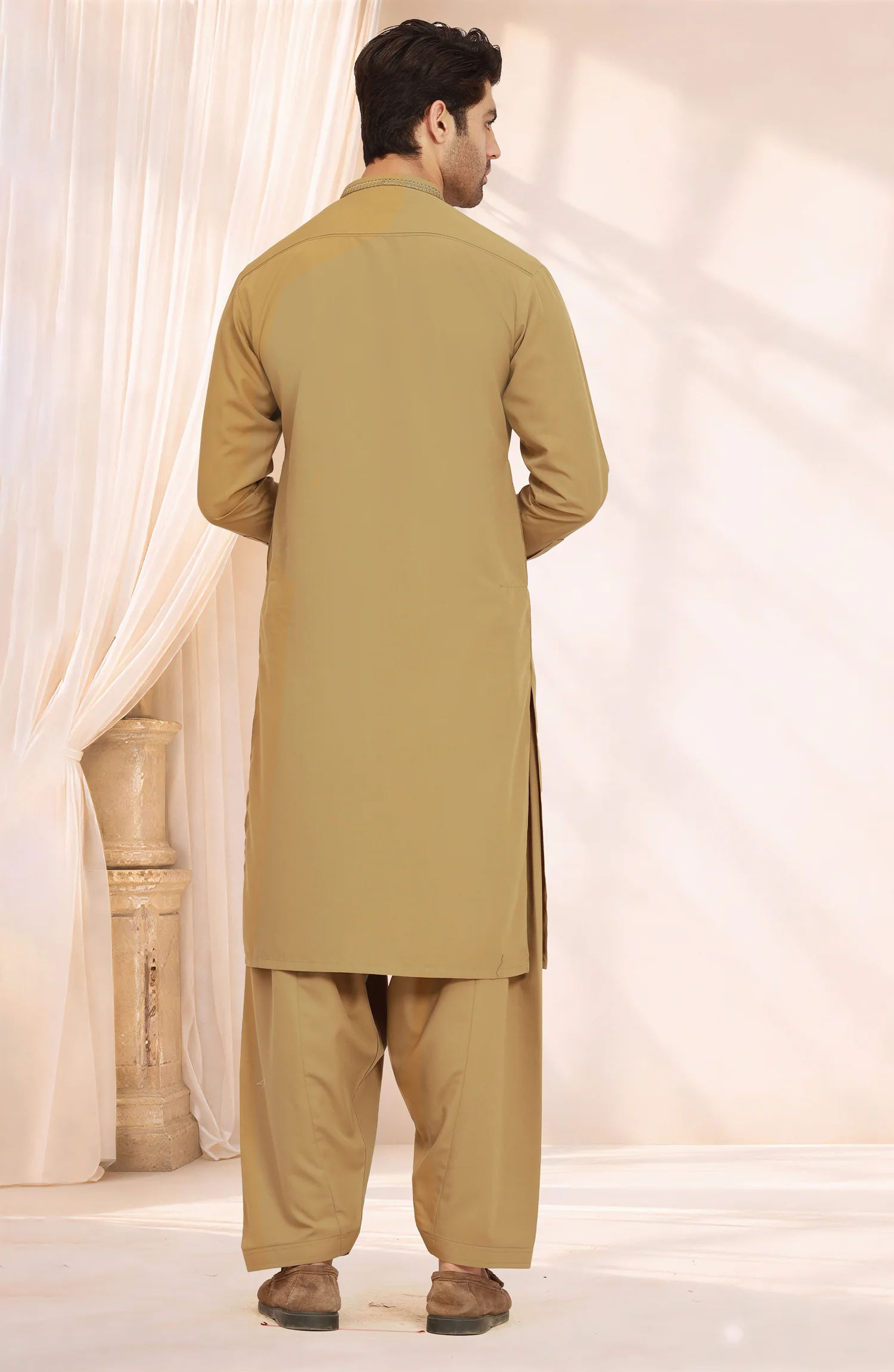 MUSTARD BLENDED EMBROIDERED KAMEEZ SHALWAR - Image 5