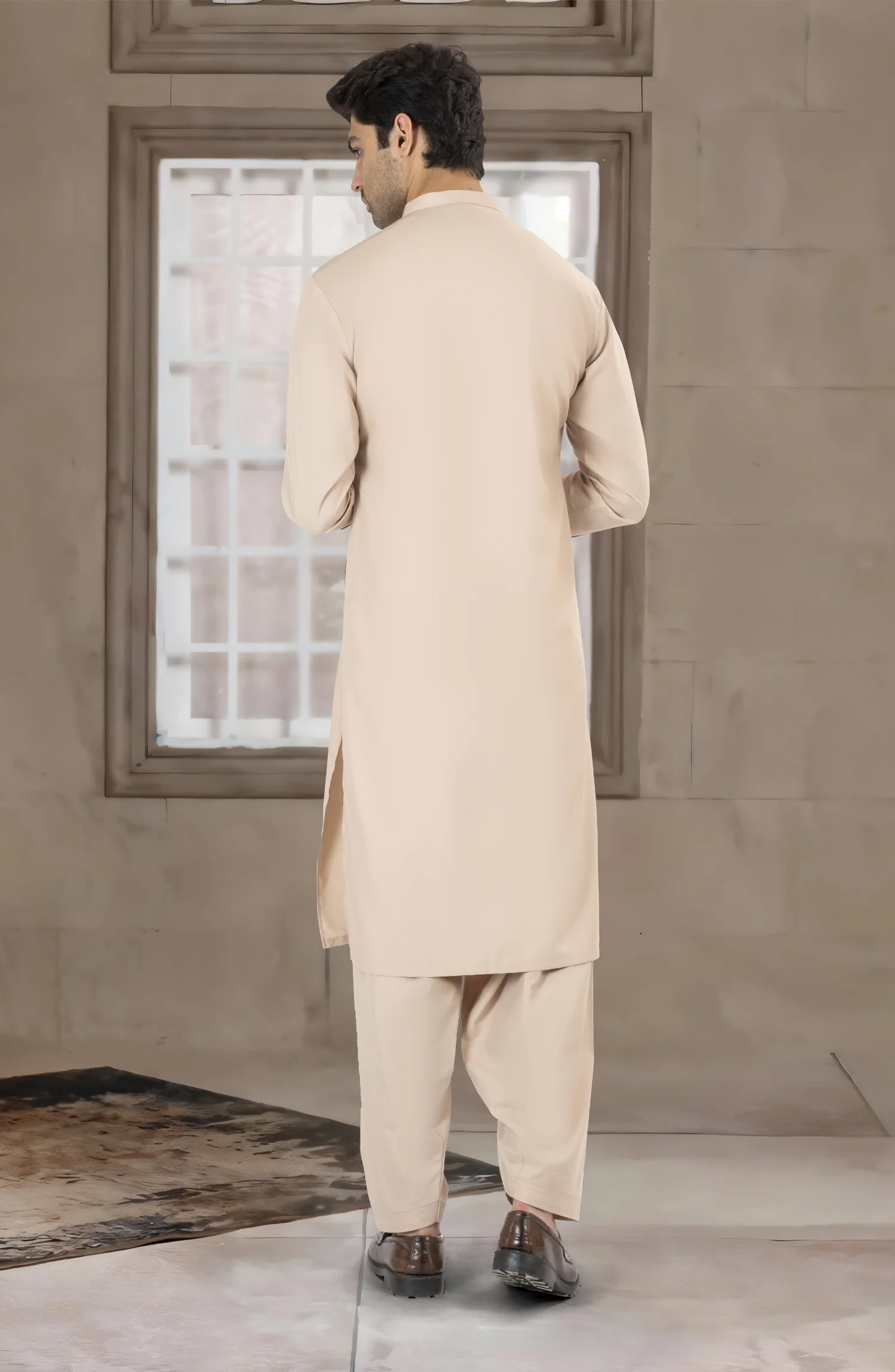 NATURAL-BEIGE BLENDED KAMEEZ SHALWAR - Image 6