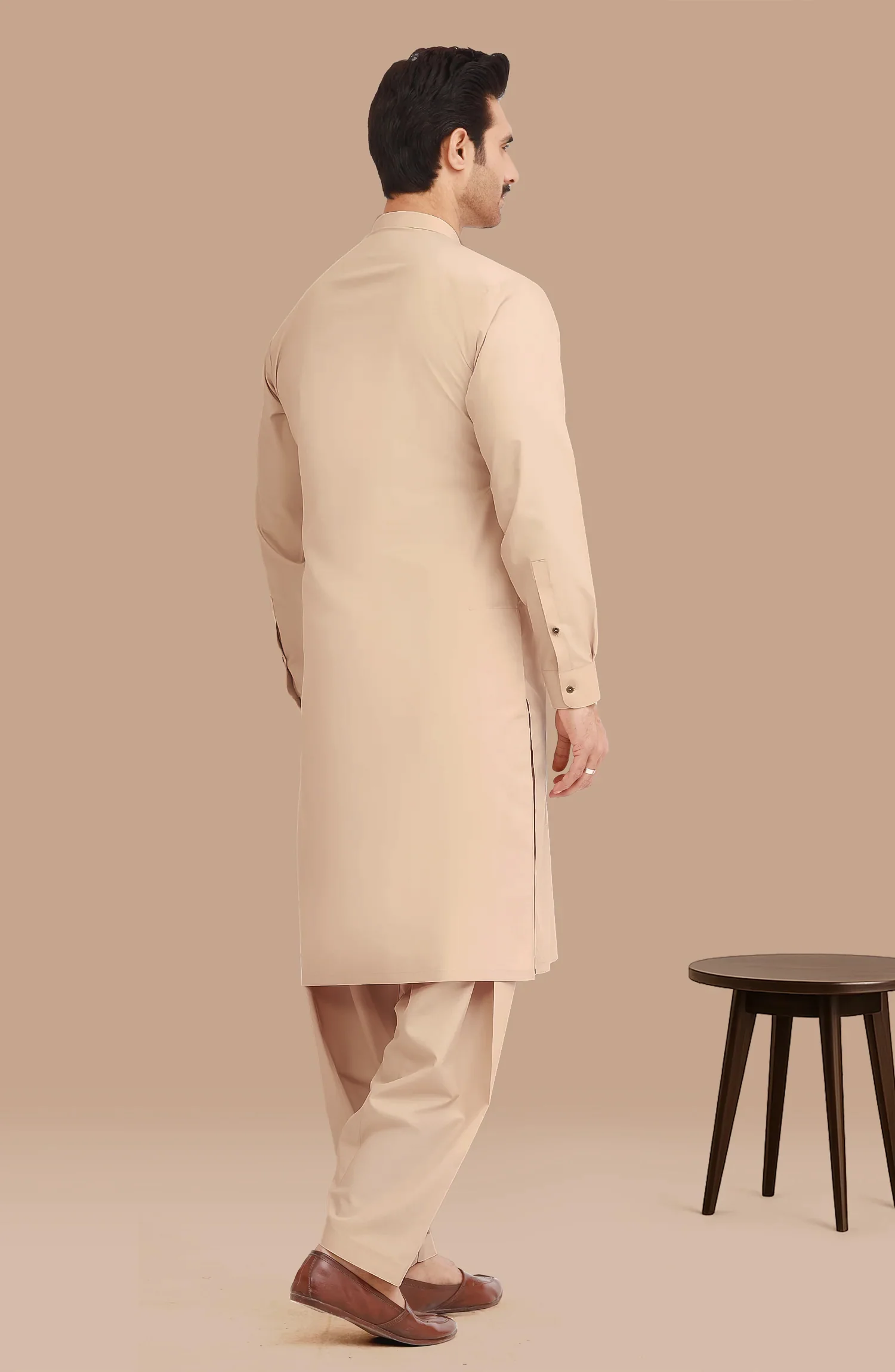 NATURAL-BEIGE BLENDED KAMEEZ SHALWAR - Image 5