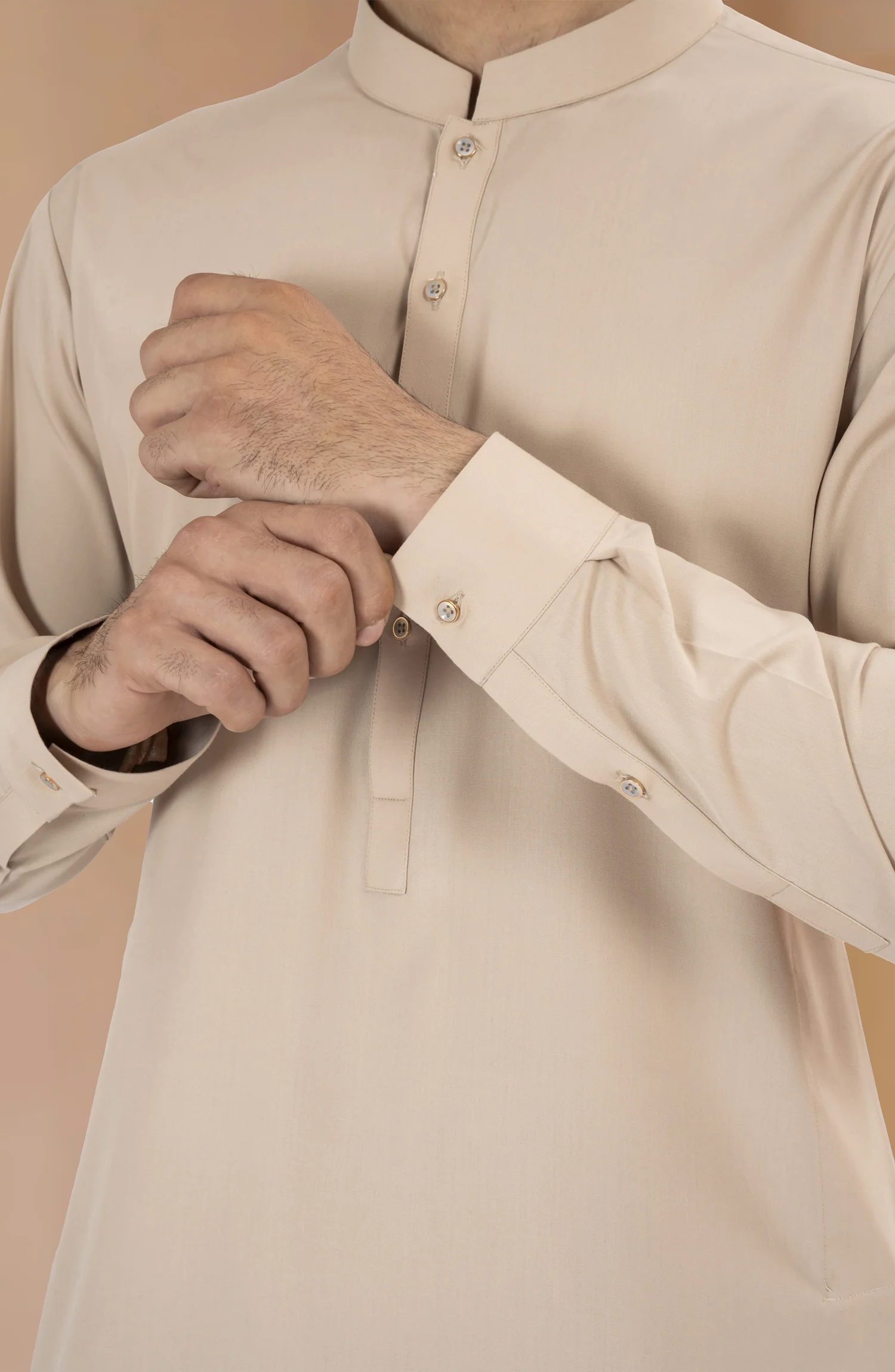 NATURAL BEIGE BLENDED KAMEEZ SHALWAR - Image 3