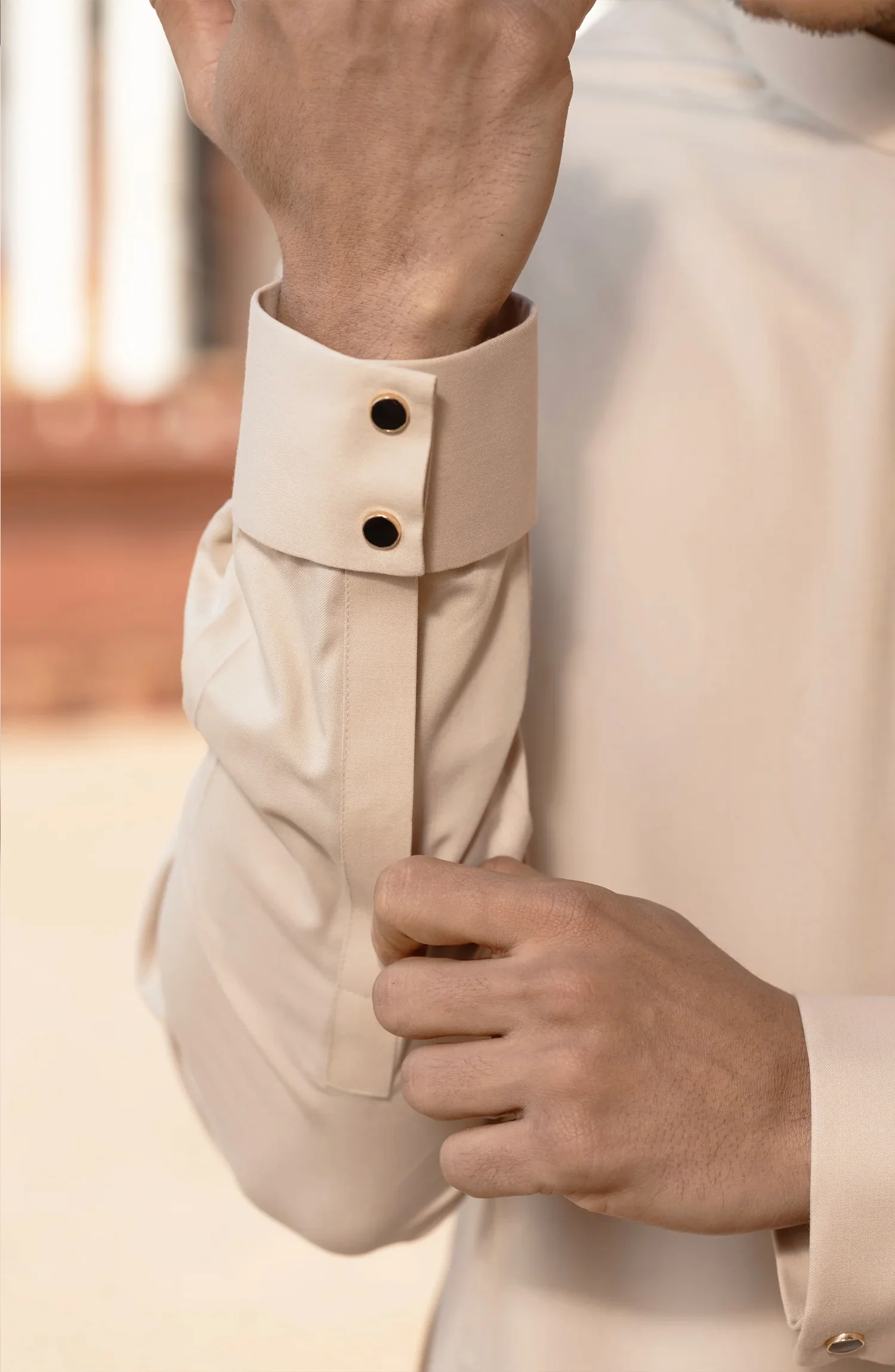 NATURAL-BEIGE BLENDED KAMEEZ SHALWAR - Image 5