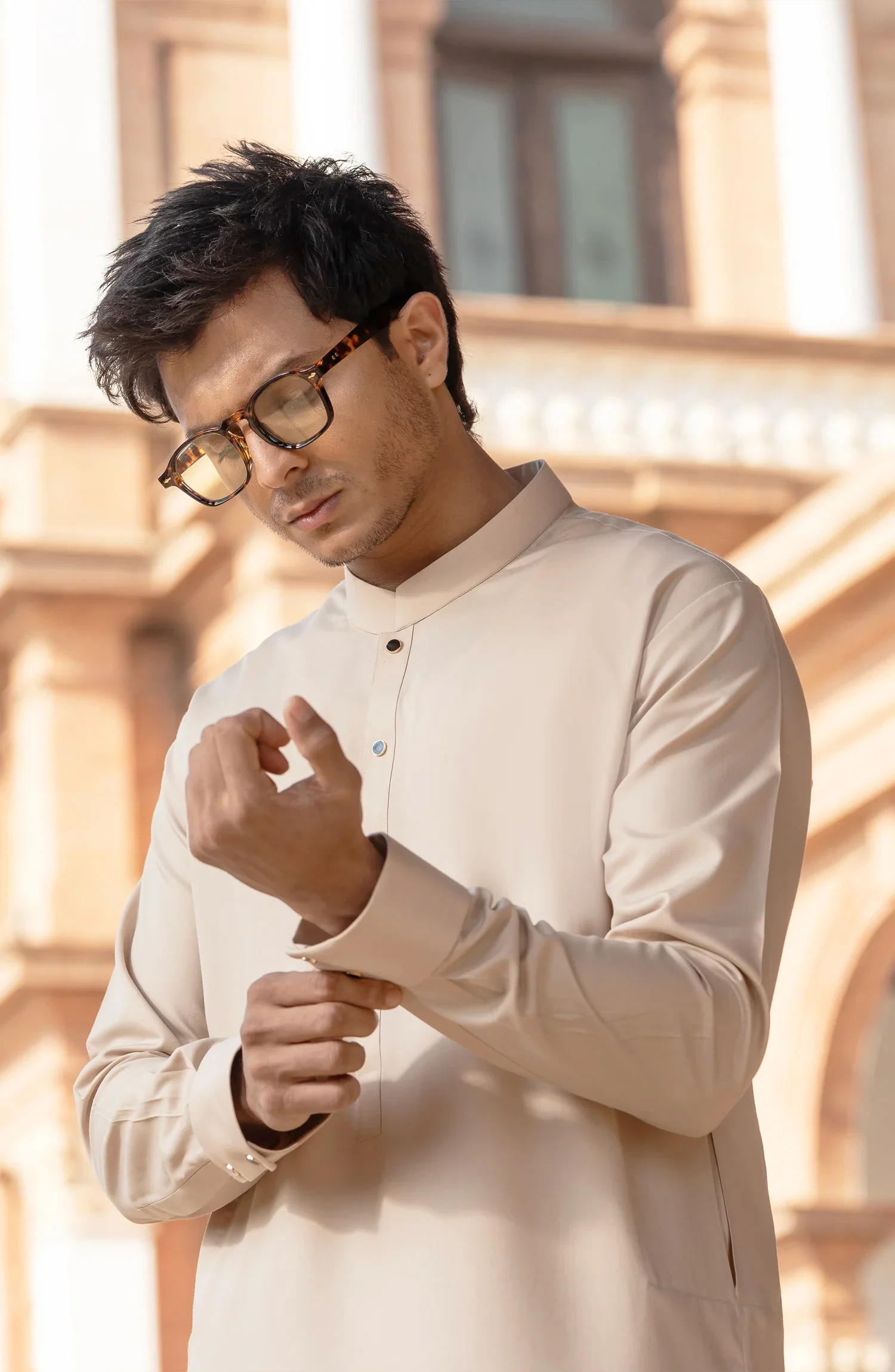 NATURAL-BEIGE BLENDED KAMEEZ SHALWAR - Image 7