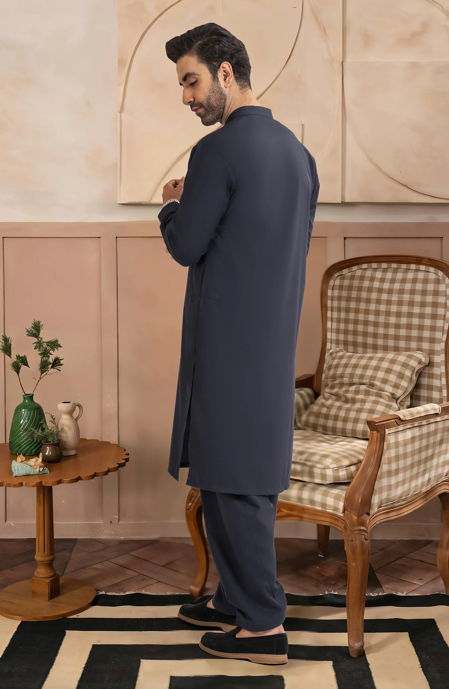 NAVY BLENDED EMBROIDERED KAMEEZ SHALWAR - Image 6