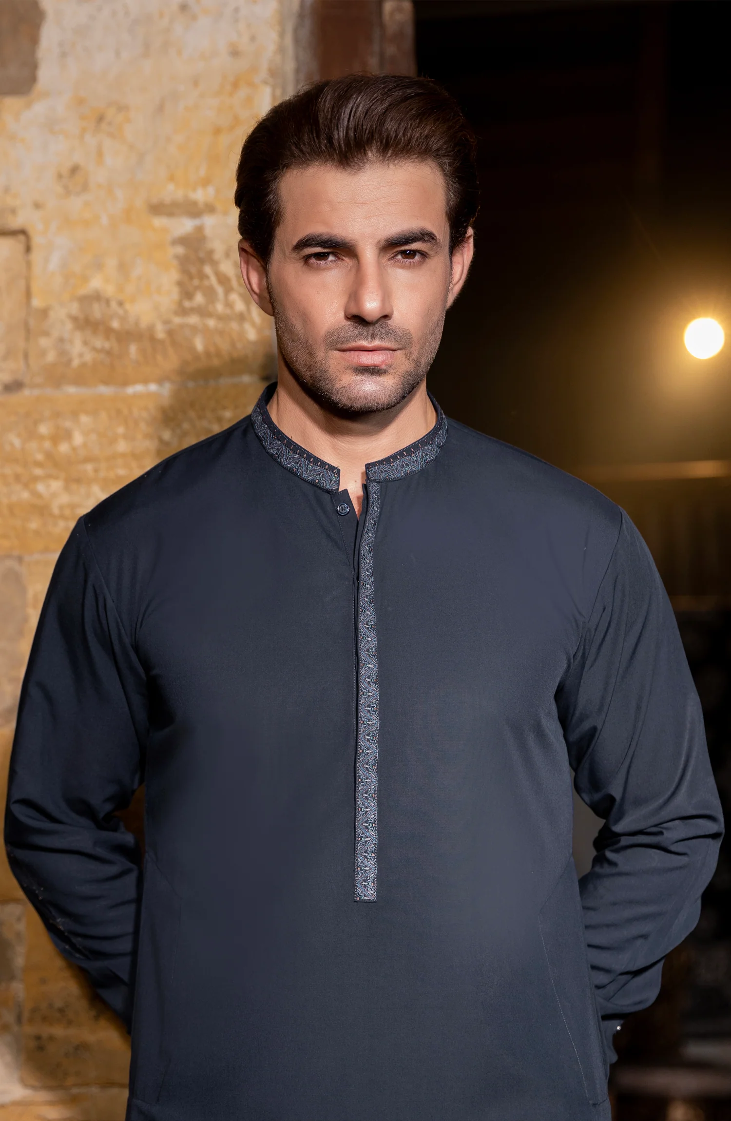 NAVY BLENDED EMBROIDERED KAMEEZ SHALWAR - Image 2