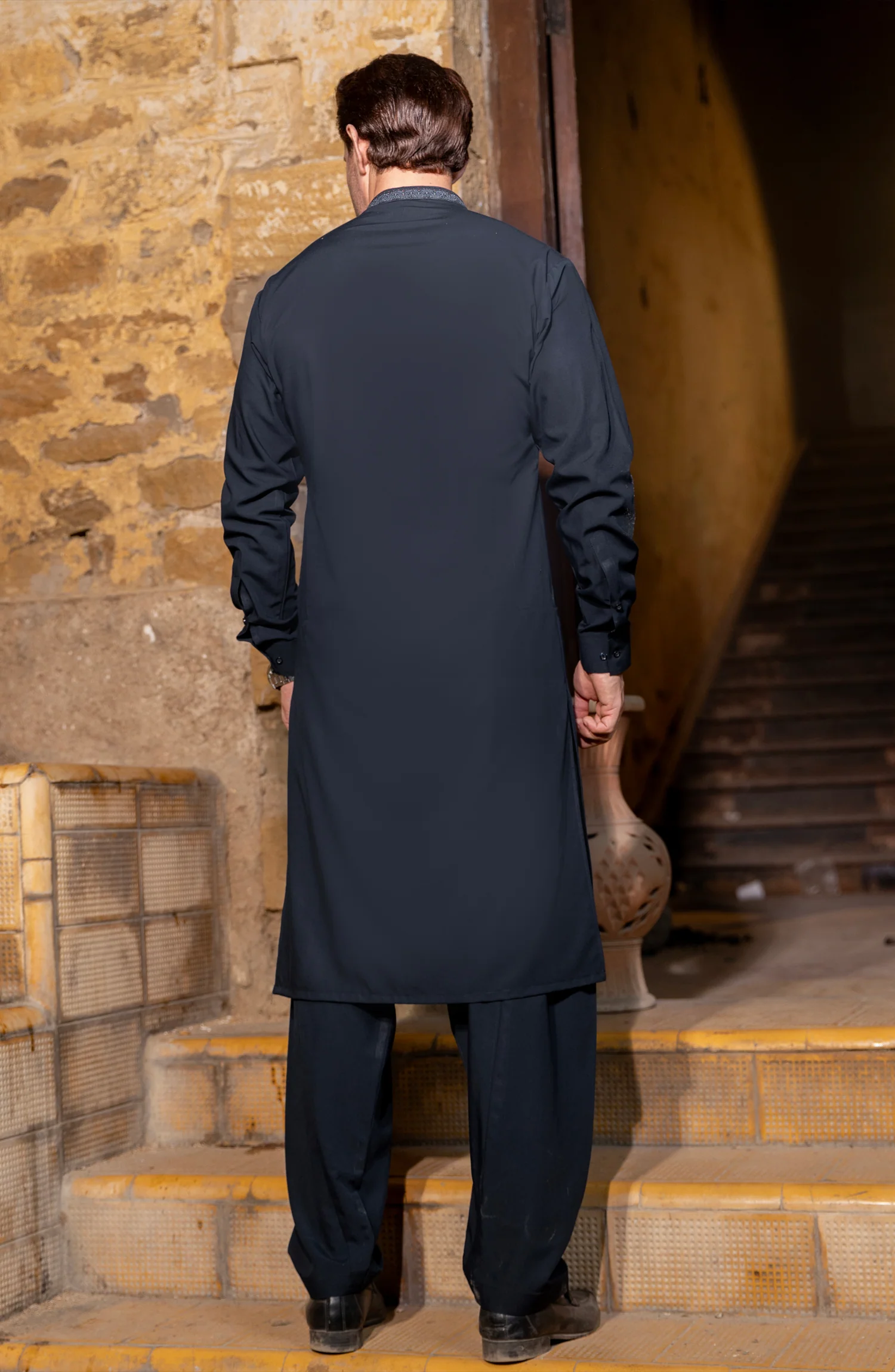 NAVY BLENDED EMBROIDERED KAMEEZ SHALWAR - Image 4