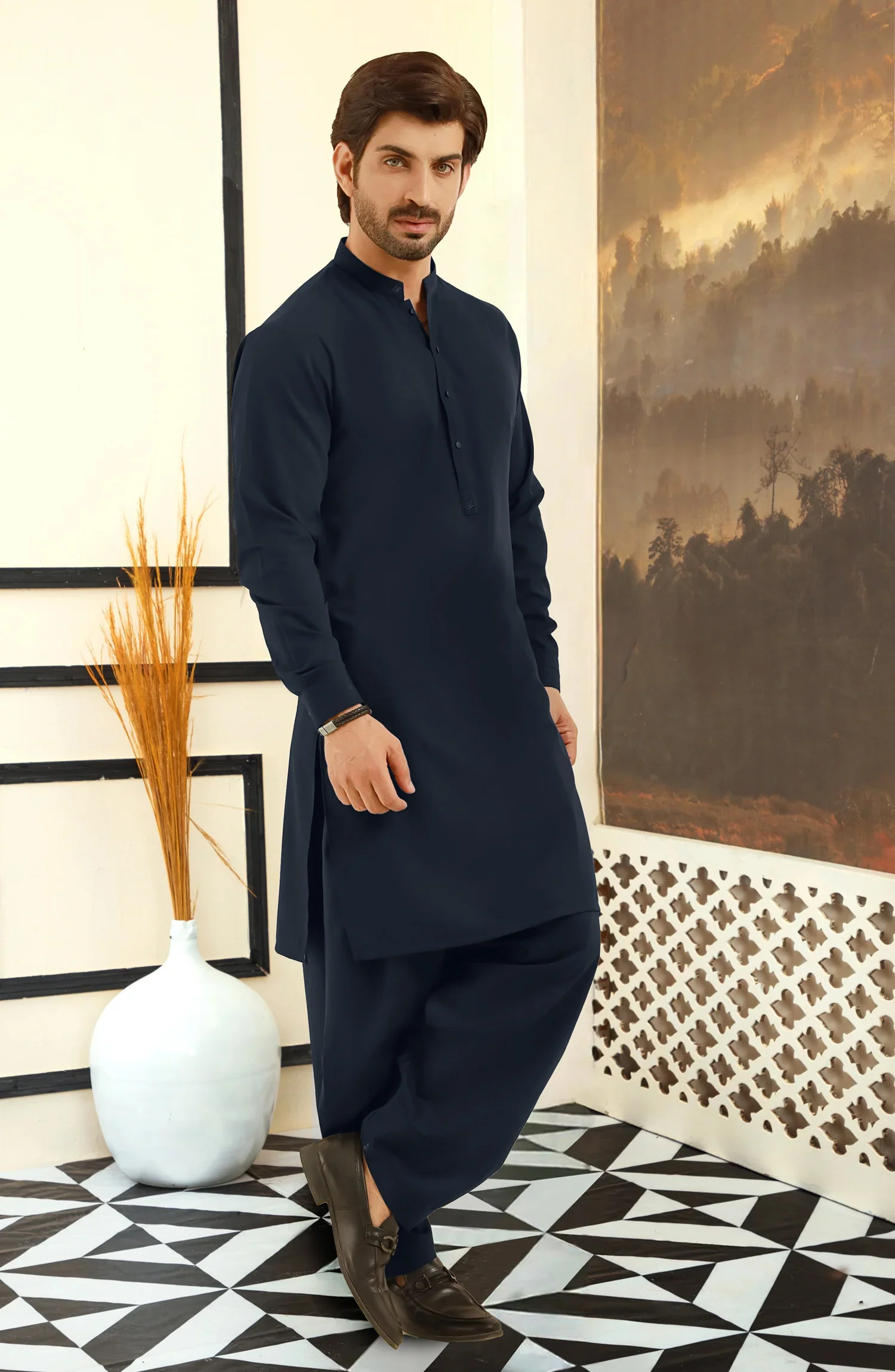 NAVY BLENDED KAMEEZ SHALWAR - Image 4