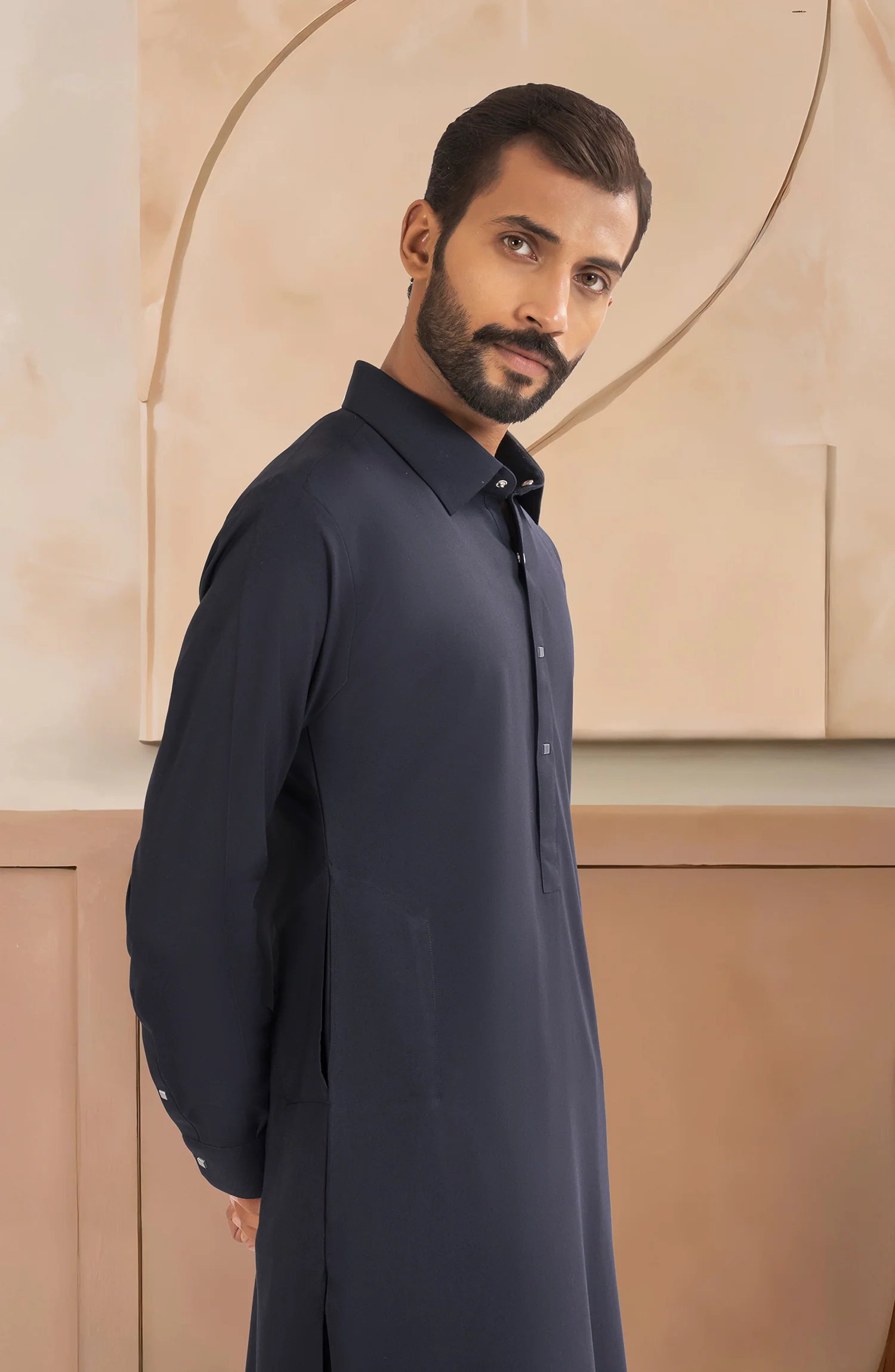 NAVY BLENDED KAMEEZ SHALWAR - Image 3