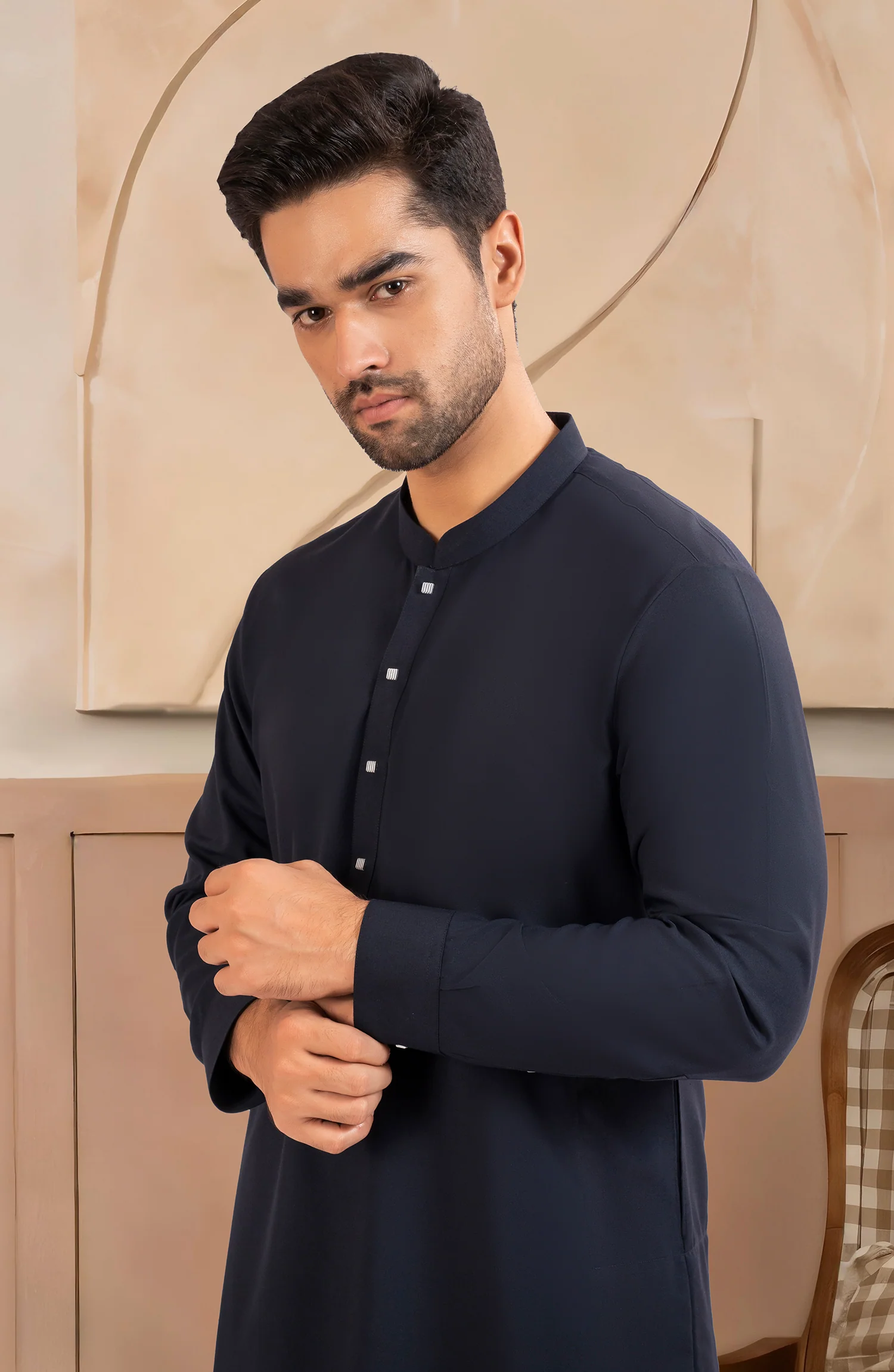 NAVY BLENDED KAMEEZ SHALWAR - Image 3