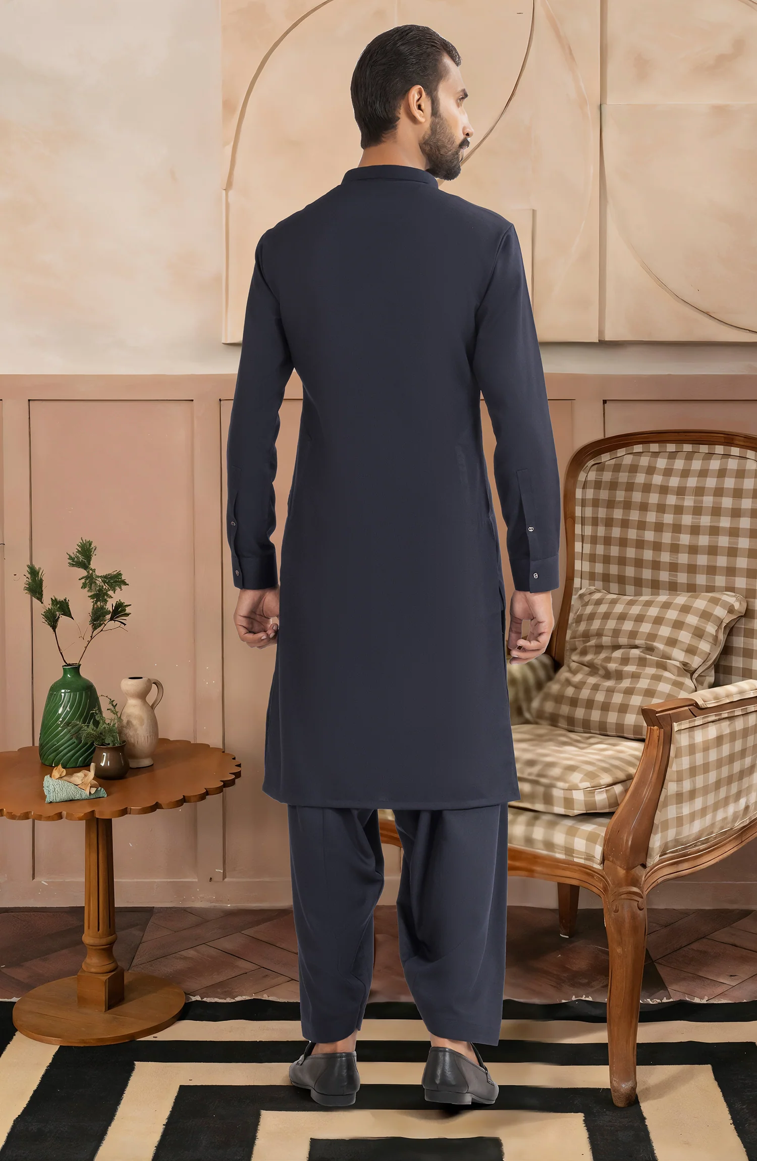 NAVY BLENDED KAMEEZ SHALWAR - Image 4
