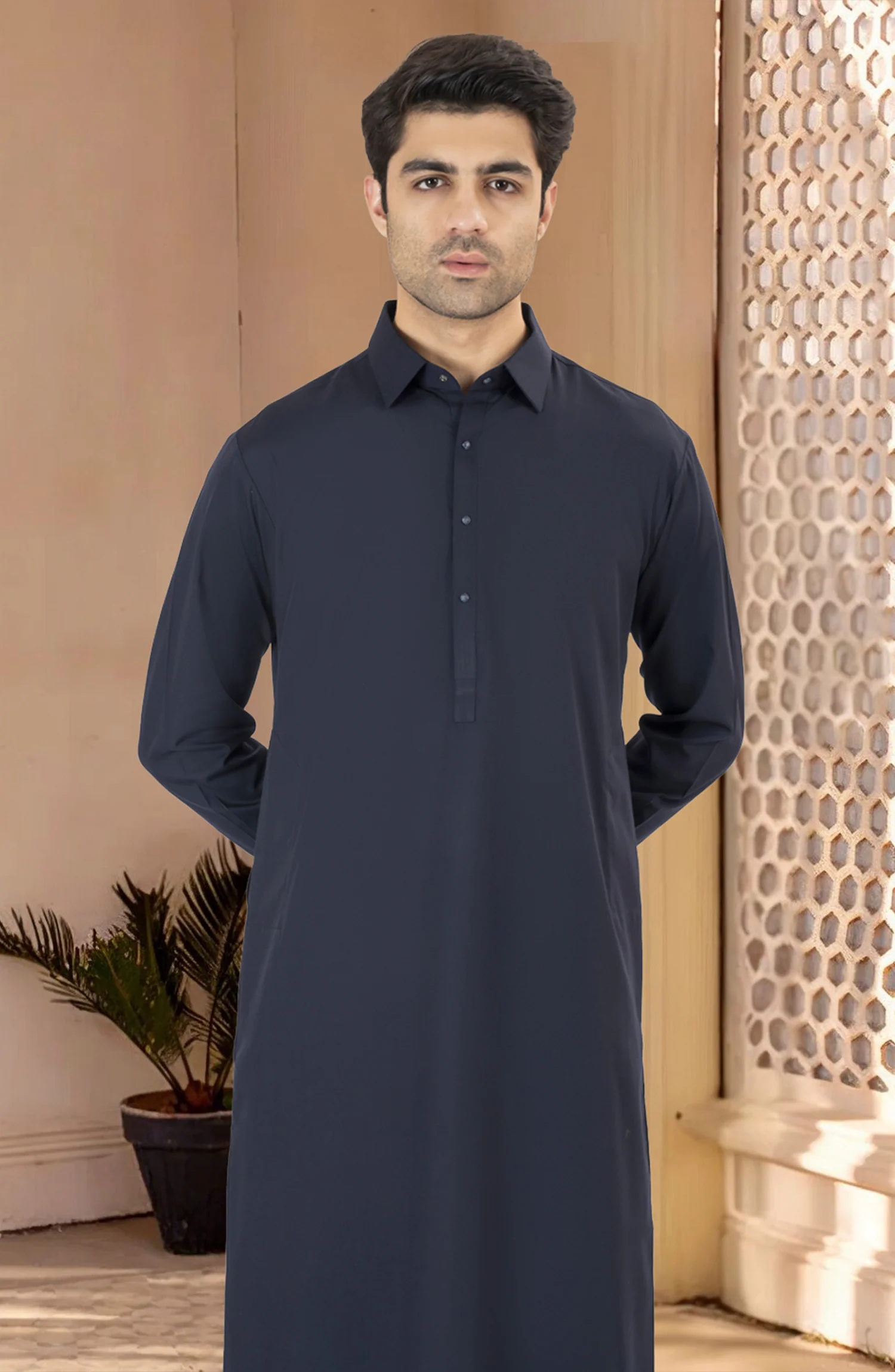 NAVY BLENDED KAMEEZ SHALWAR - Image 5