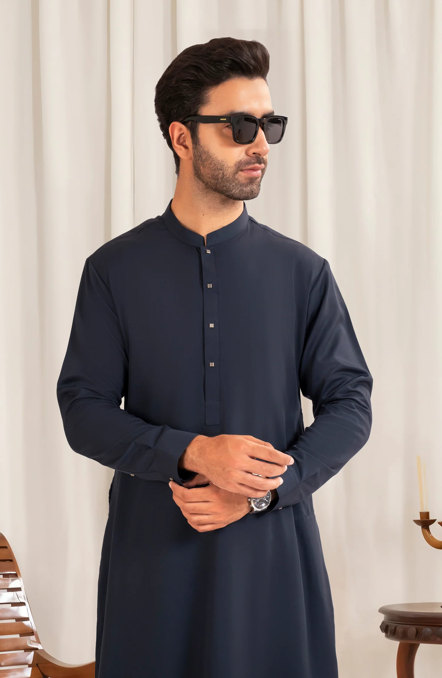 NAVY BLENDED KAMEEZ SHALWAR - Image 3