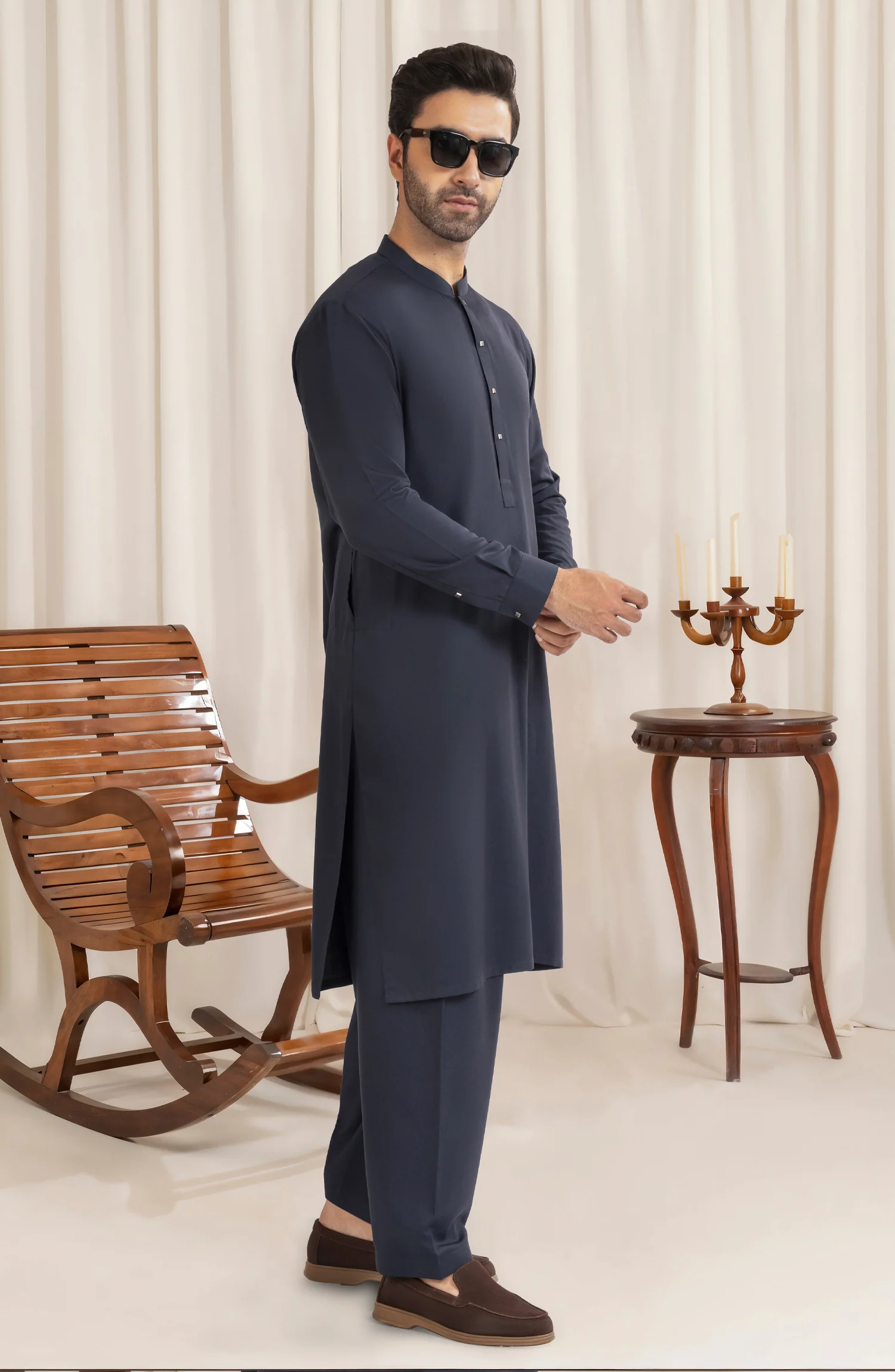 NAVY BLENDED KAMEEZ SHALWAR - Image 6