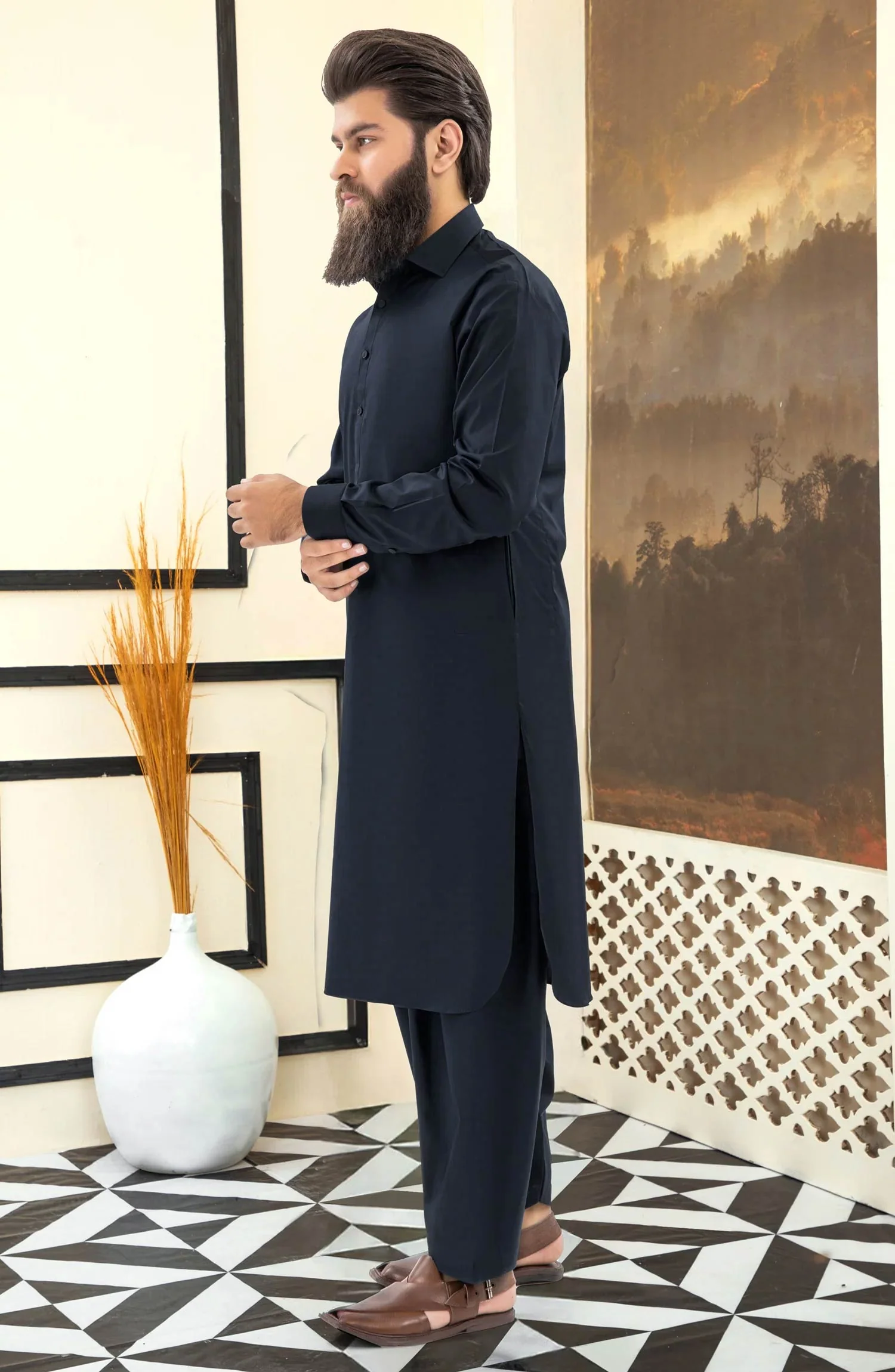 NAVY BLENDED KAMEEZ SHALWAR - Image 4
