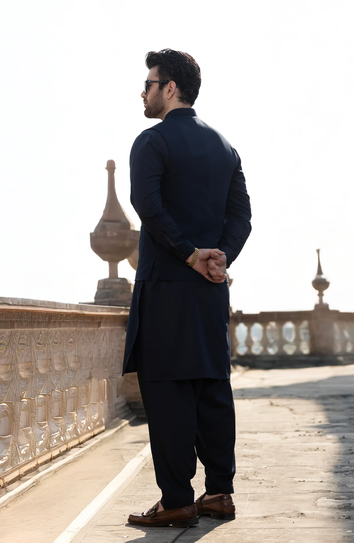 NAVY BLENDED KAMEEZ SHALWAR WAISTCOAT - Image 8
