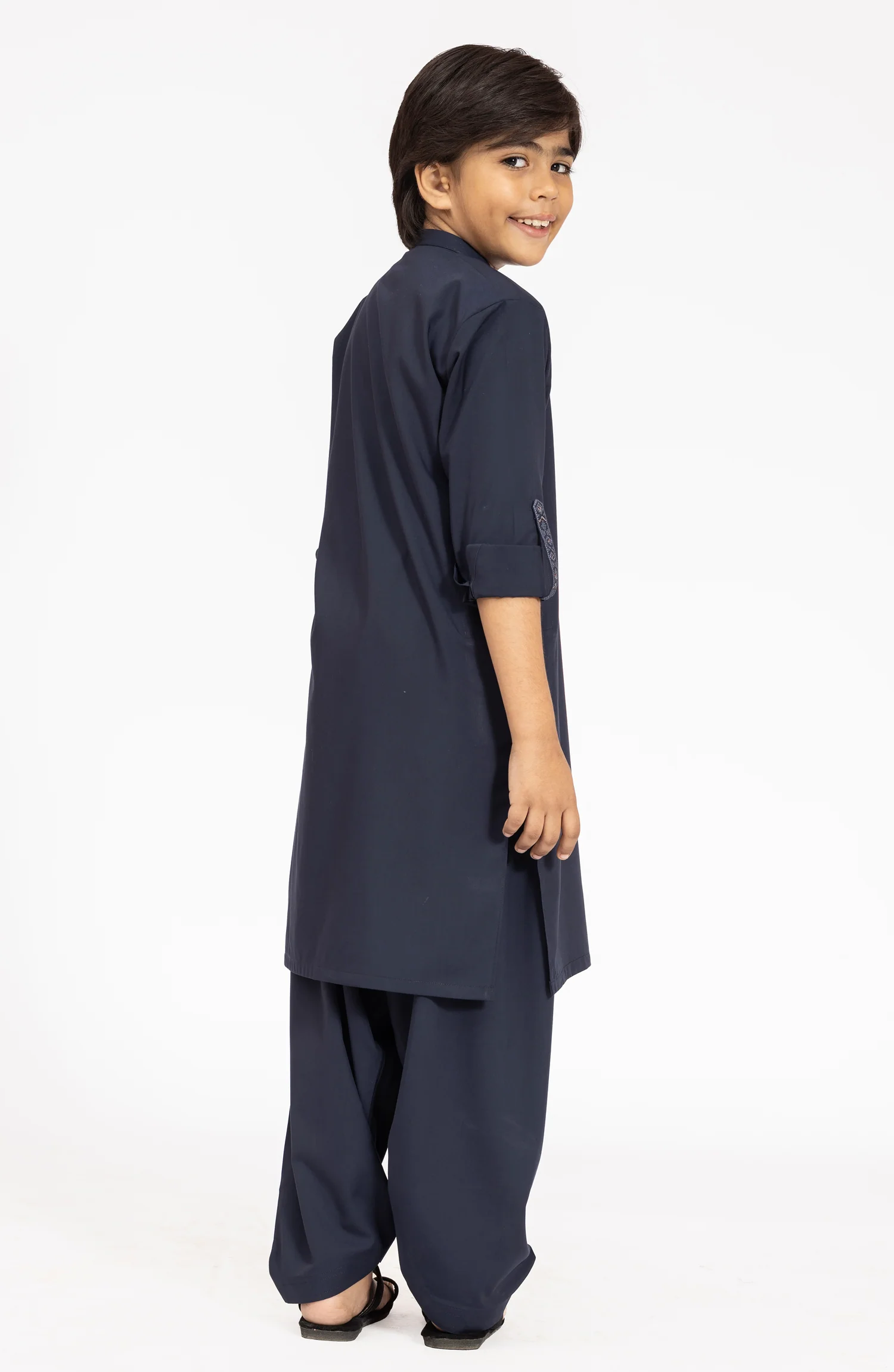 NAVY EMBROIDERED BLENDED KAMEEZ SHALWAR - Image 6