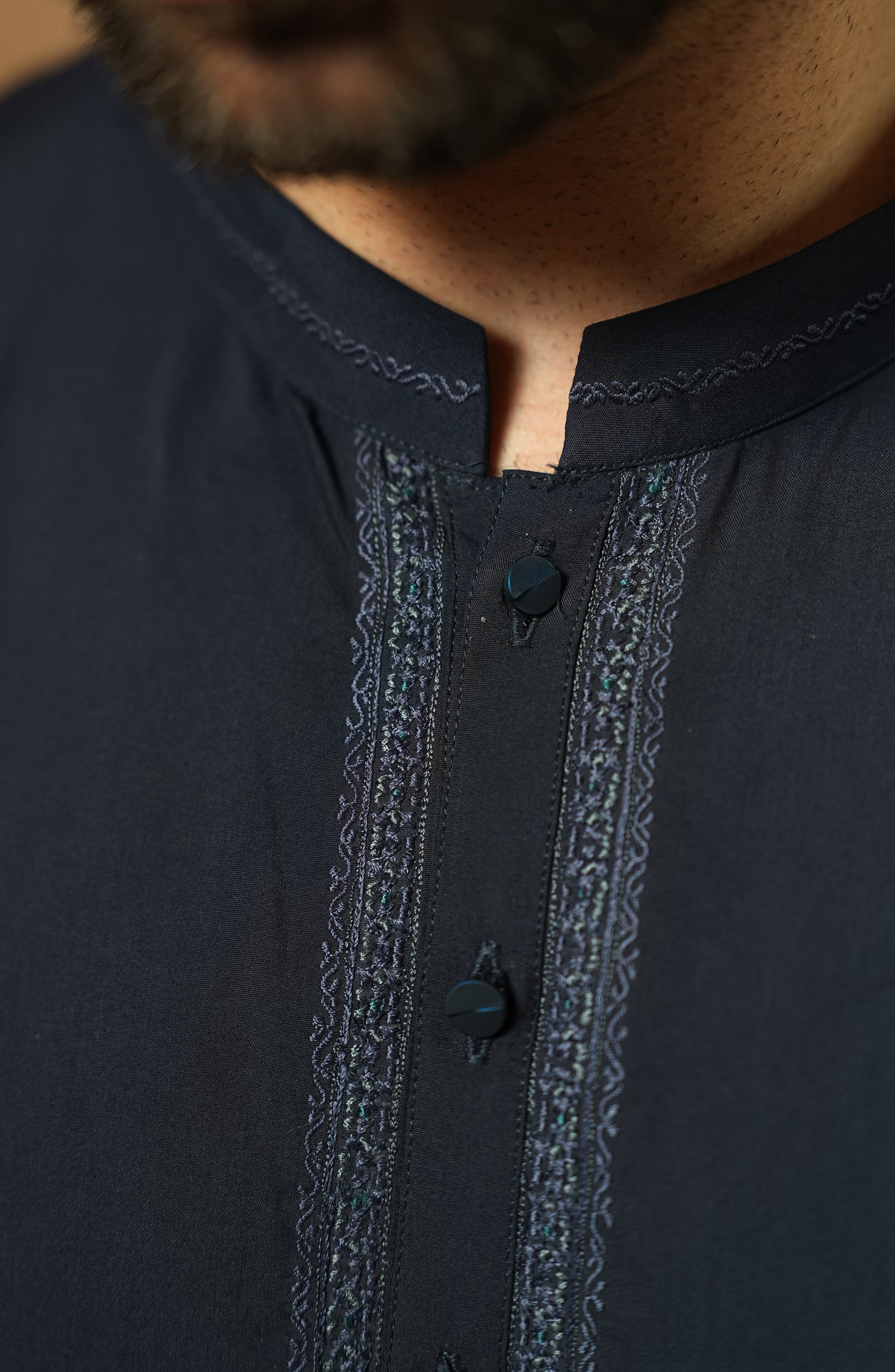 NAVY EMBROIDERED BLENDED KAMEEZ SHALWAR - Image 3