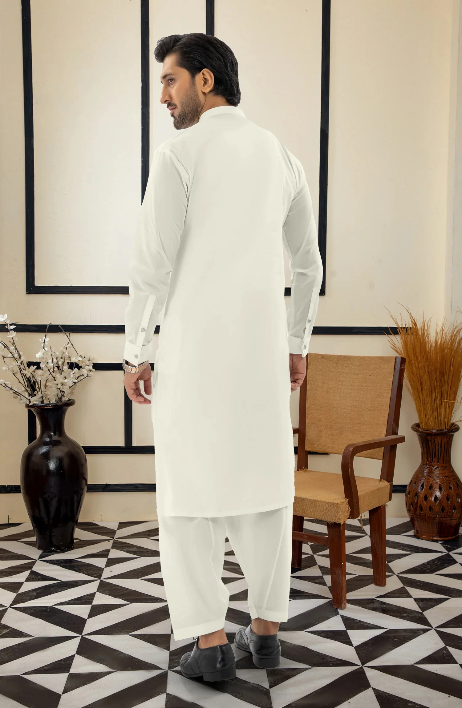 OFF WHITE 100% COTTON KAMEEZ SHALWAR - Image 4