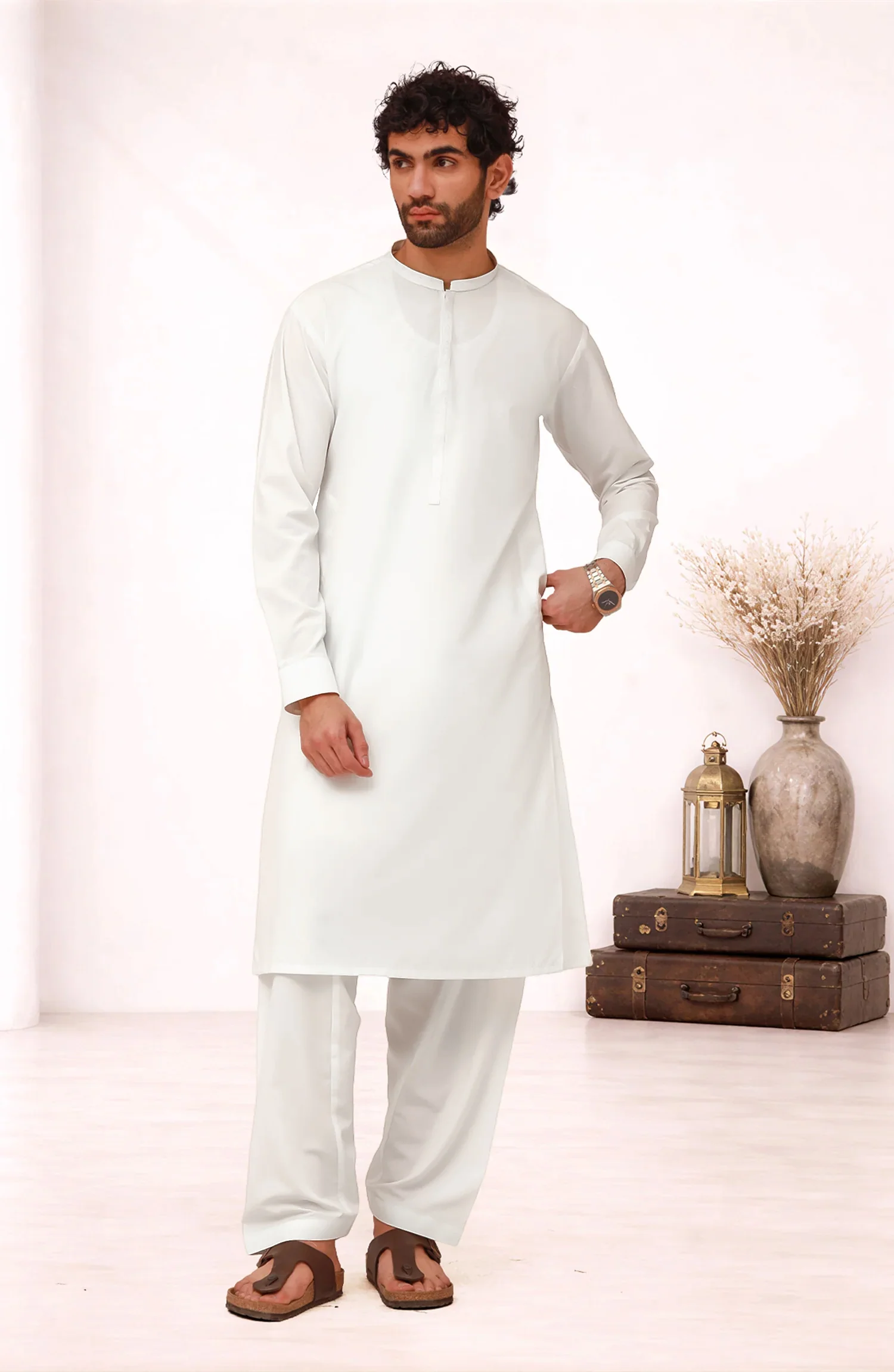 OFF-WHITE BLENDED EMBROIDERED KAMEEZ SHALWAR - Image 3