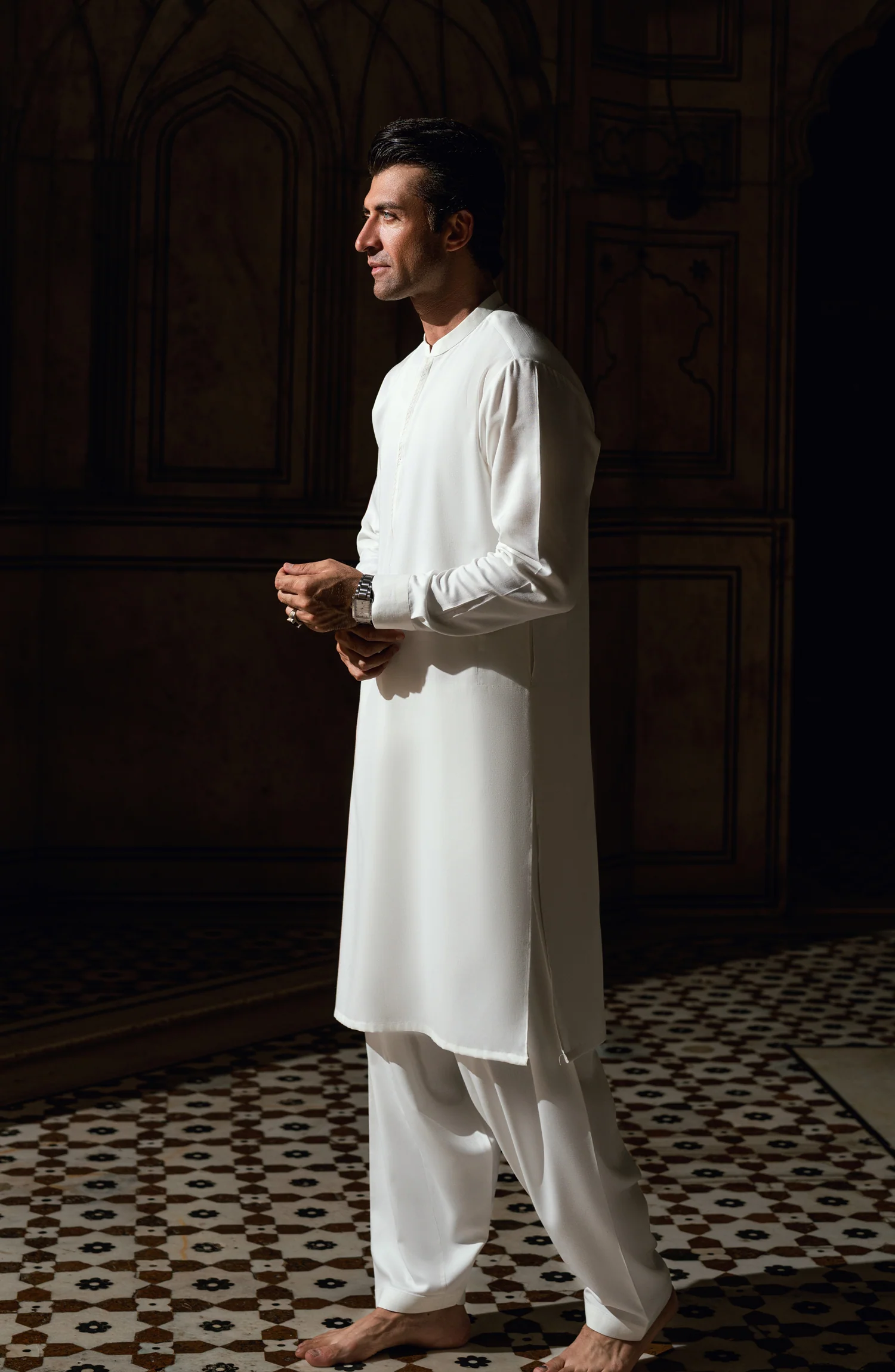 OFF WHITE BLENDED EMBROIDERED KAMEEZ SHALWAR - Image 6