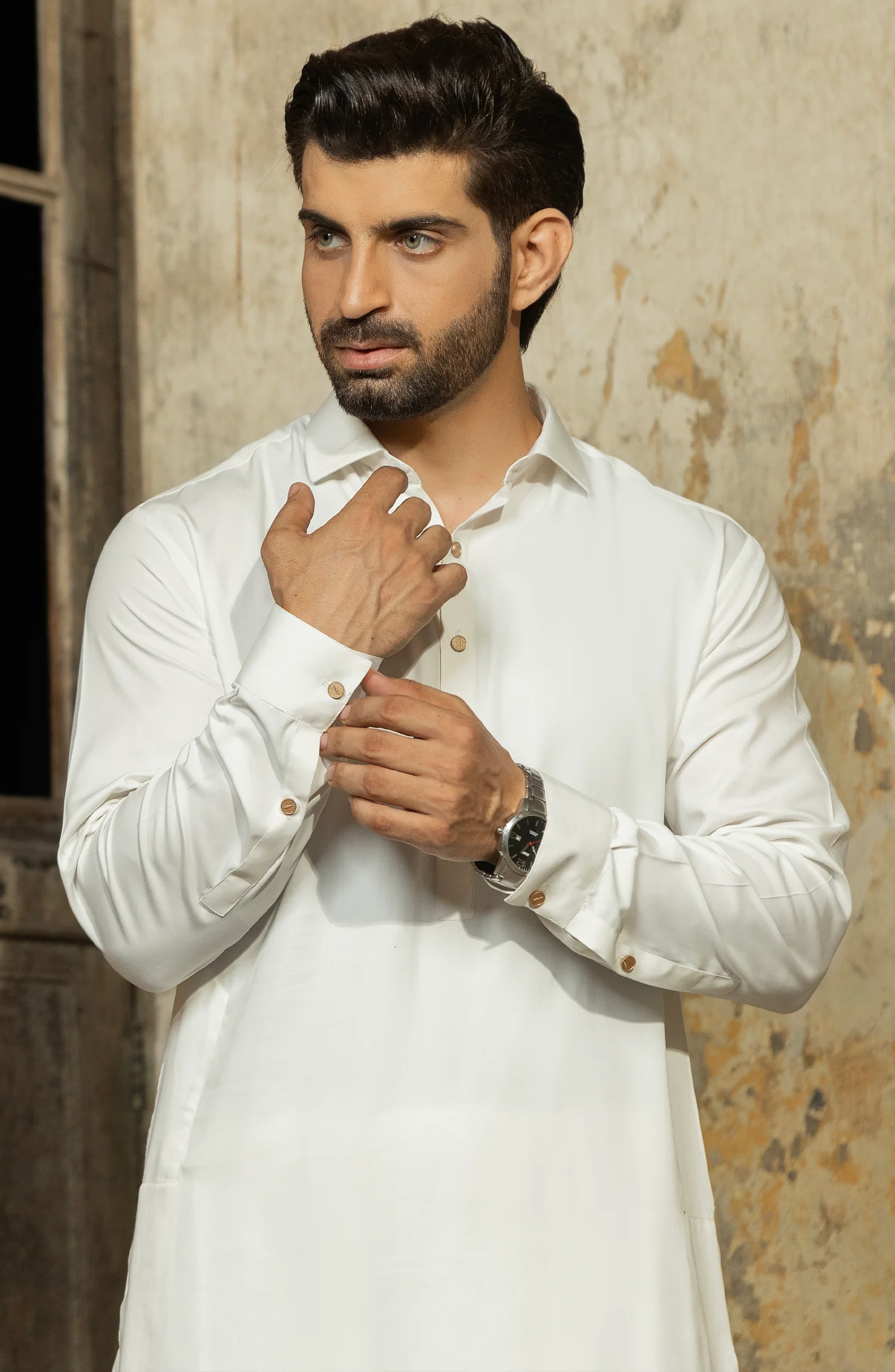 OFF WHITE BLENDED KAMEEZ SHALWAR - Image 2