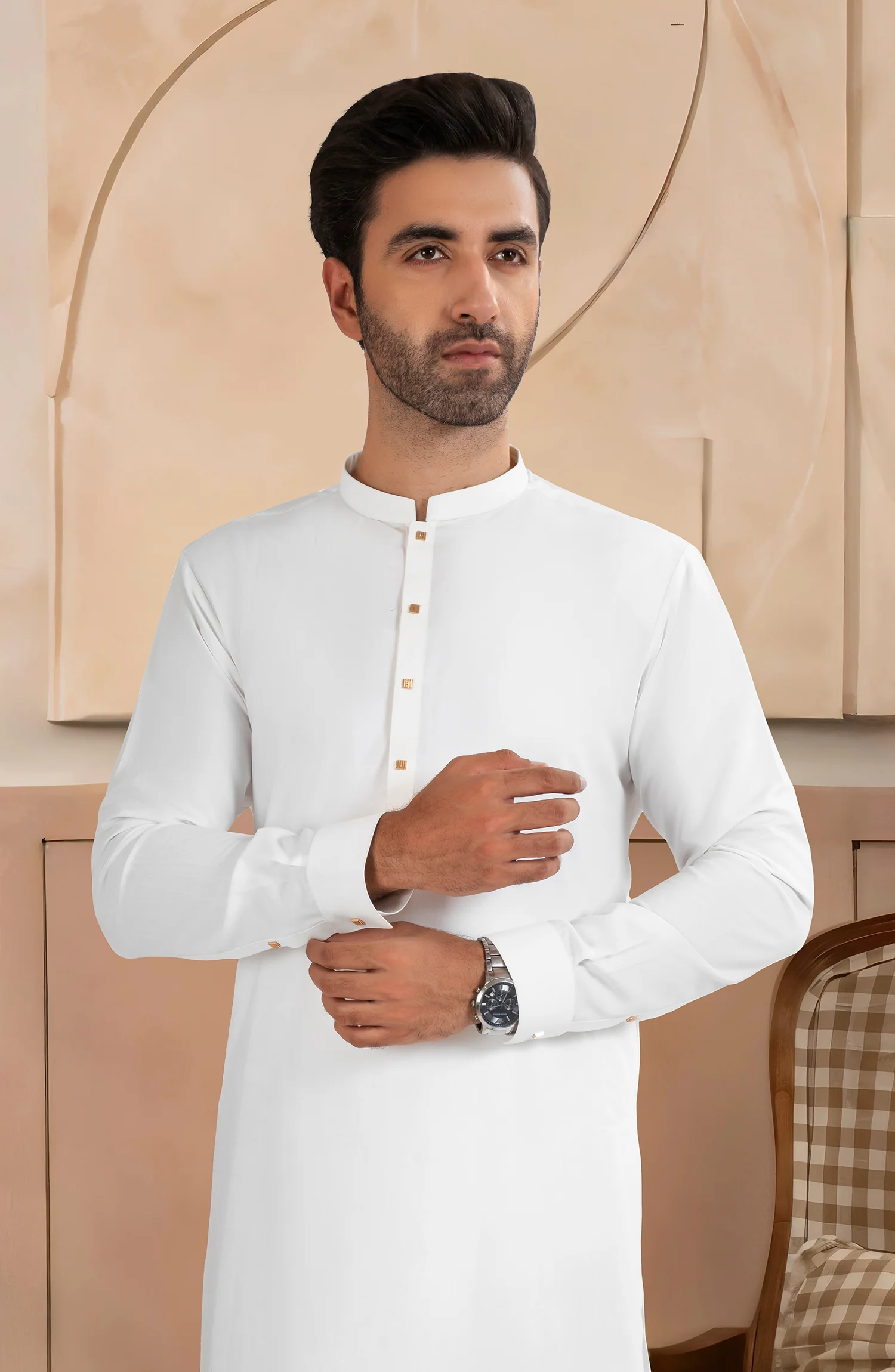 OFF-WHITE BLENDED KAMEEZ SHALWAR - Image 3