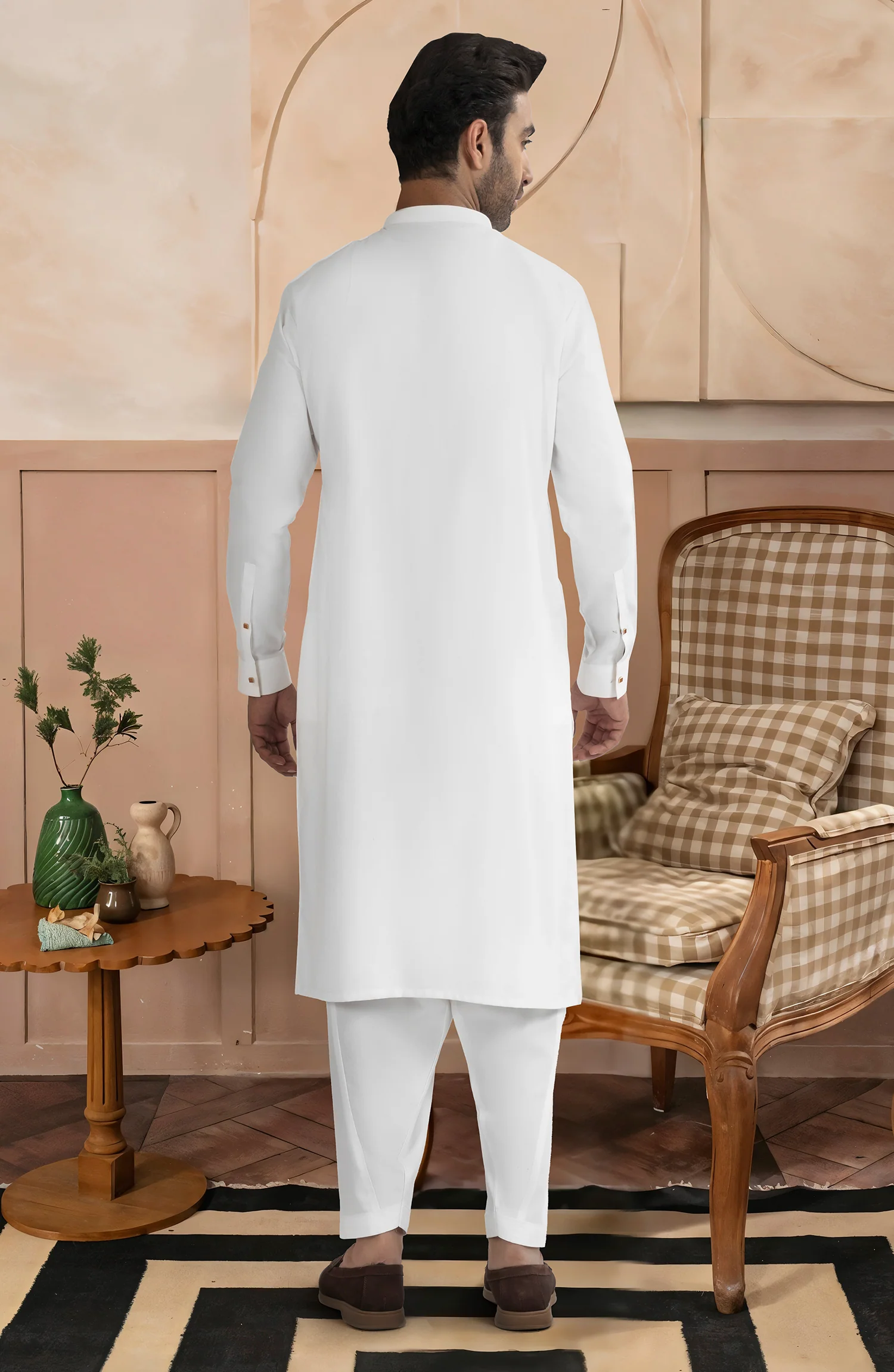 OFF-WHITE BLENDED KAMEEZ SHALWAR - Image 6