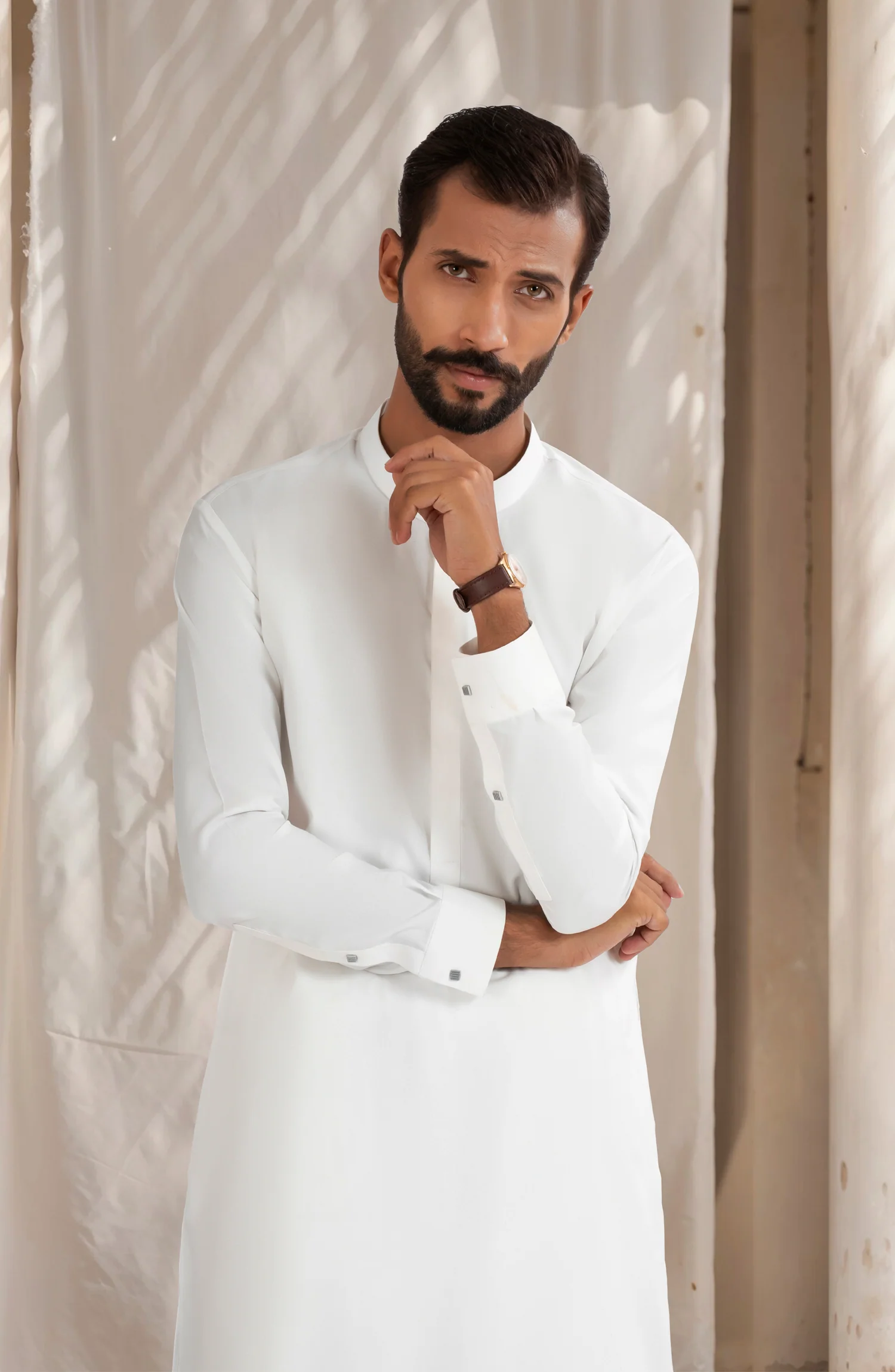 OFF-WHITE BLENDED KAMEEZ SHALWAR - Image 3