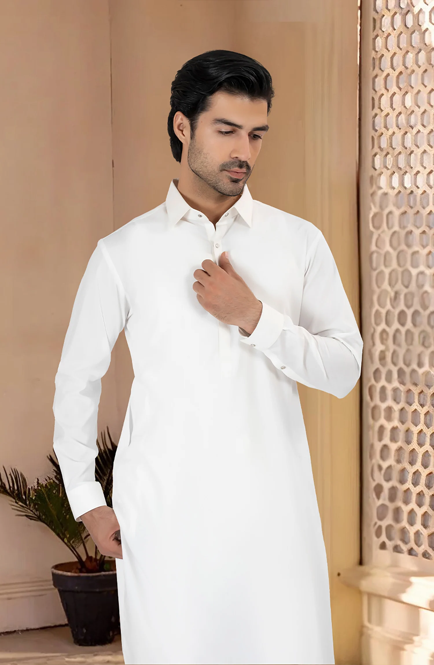 OFF-WHITE BLENDED KAMEEZ SHALWAR - Image 3