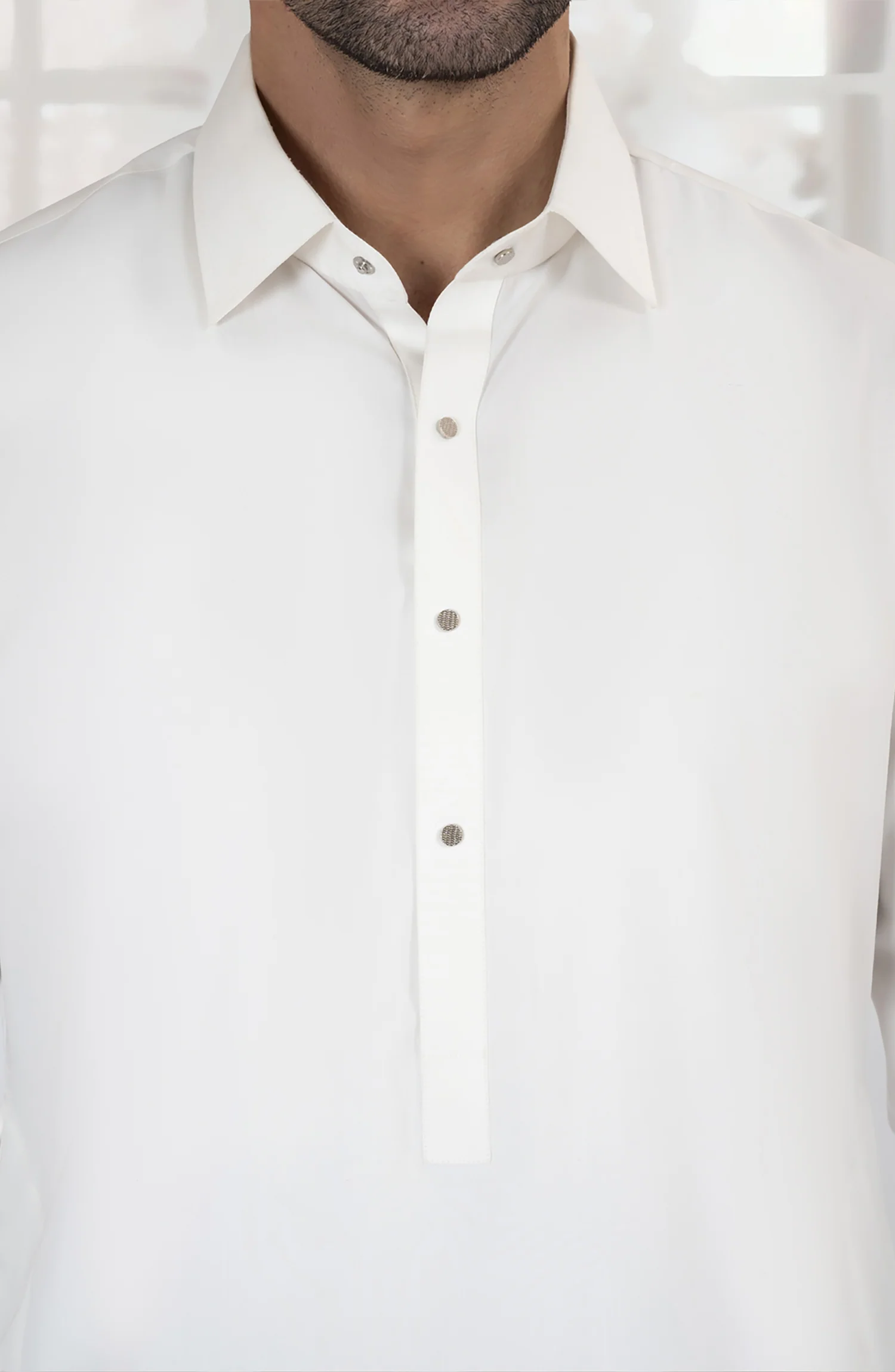 OFF WHITE BLENDED KAMEEZ SHALWAR - Image 2