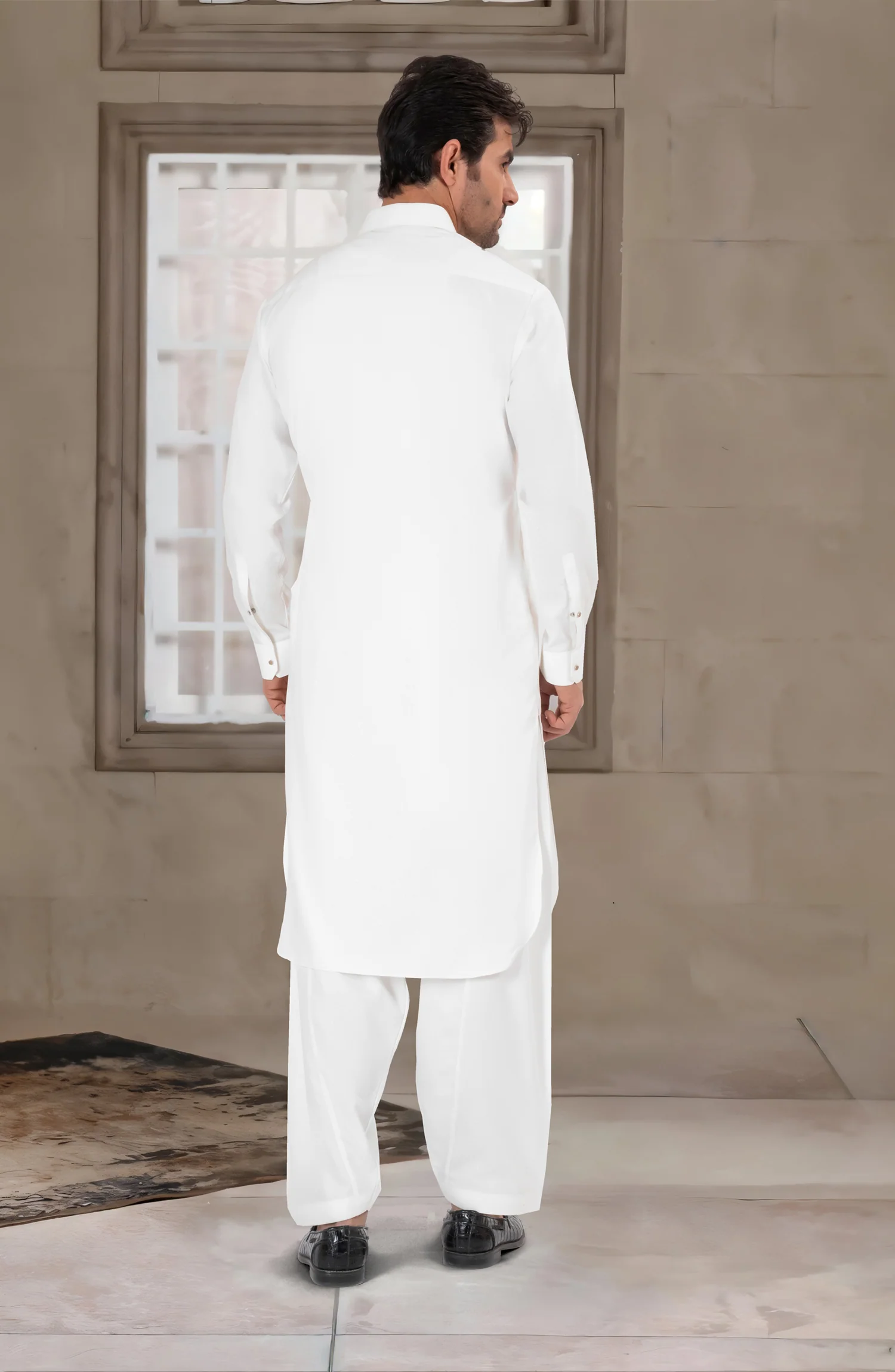 OFF WHITE BLENDED KAMEEZ SHALWAR - Image 6