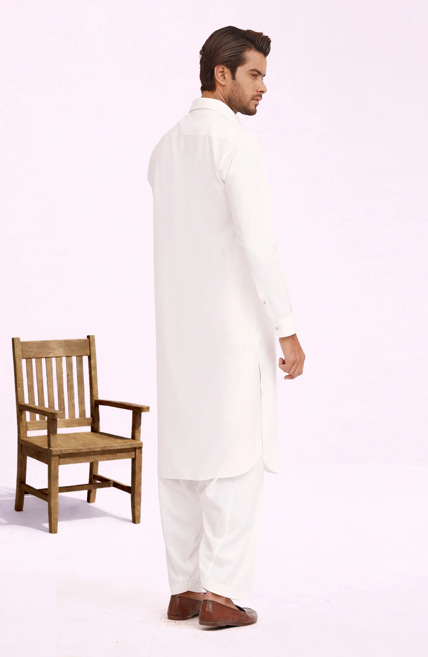 OFF WHITE BLENDED KAMEEZ SHALWAR - Image 5