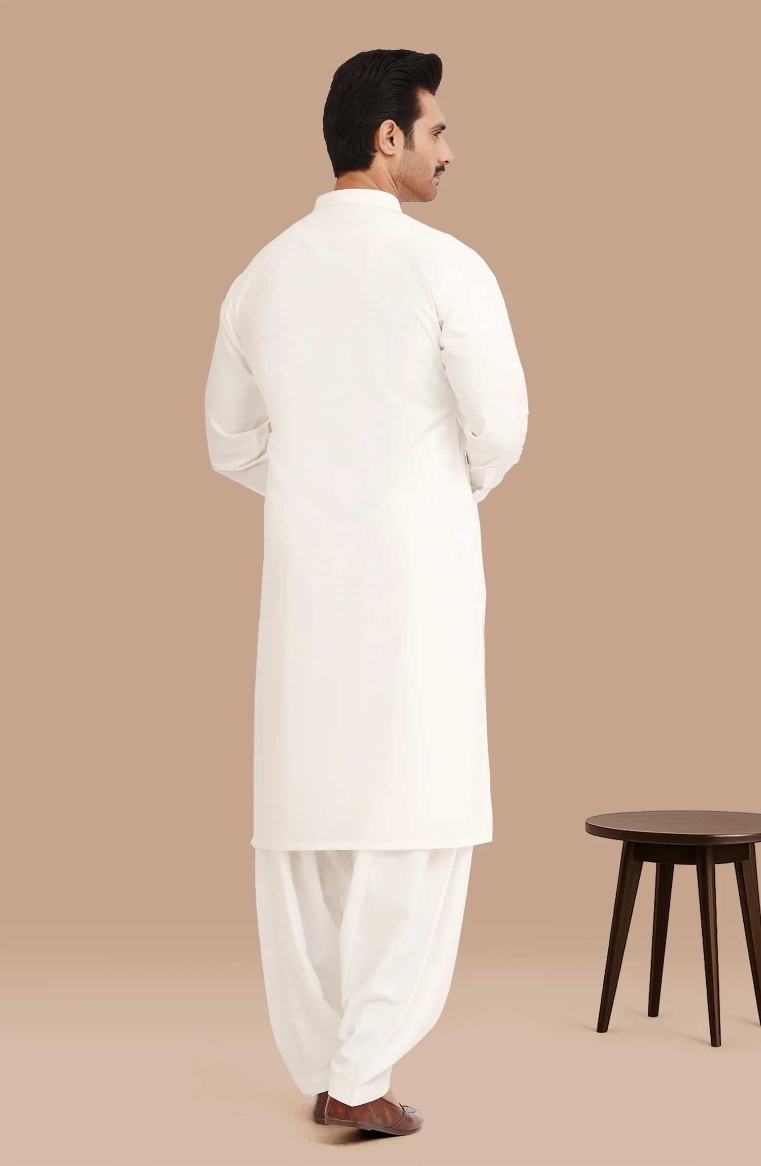 OFF WHITE BLENDED KAMEEZ SHALWAR - Image 6