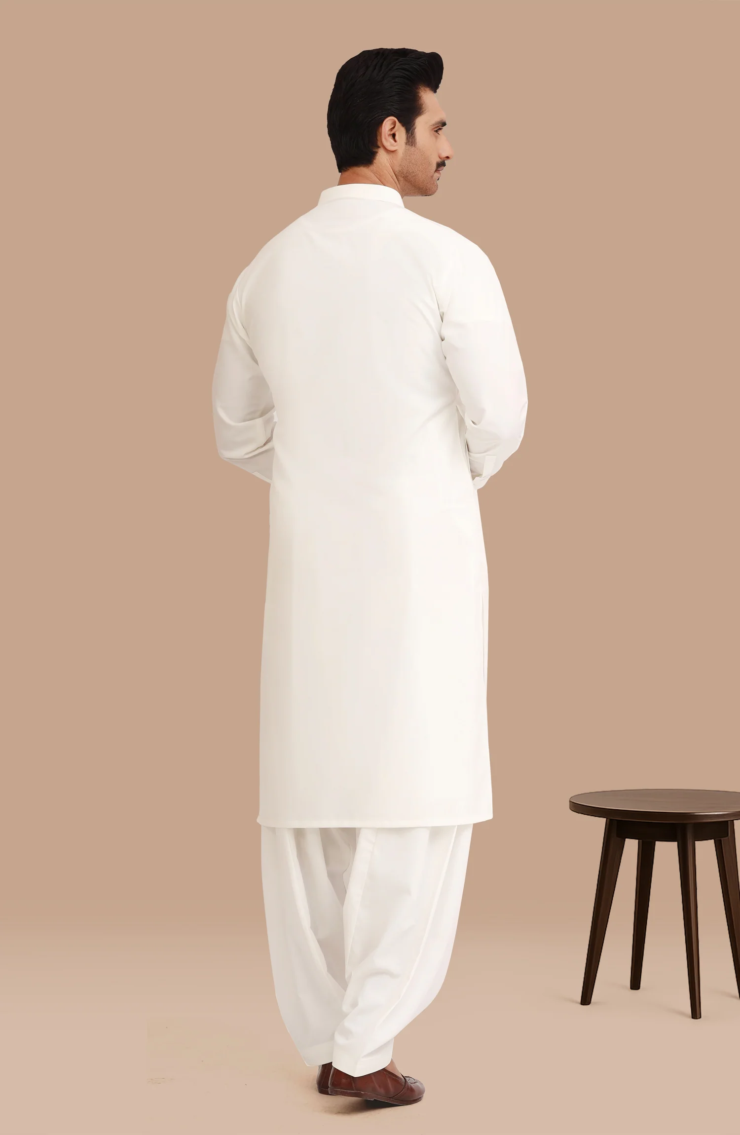 OFF WHITE BLENDED KAMEEZ SHALWAR - Image 8