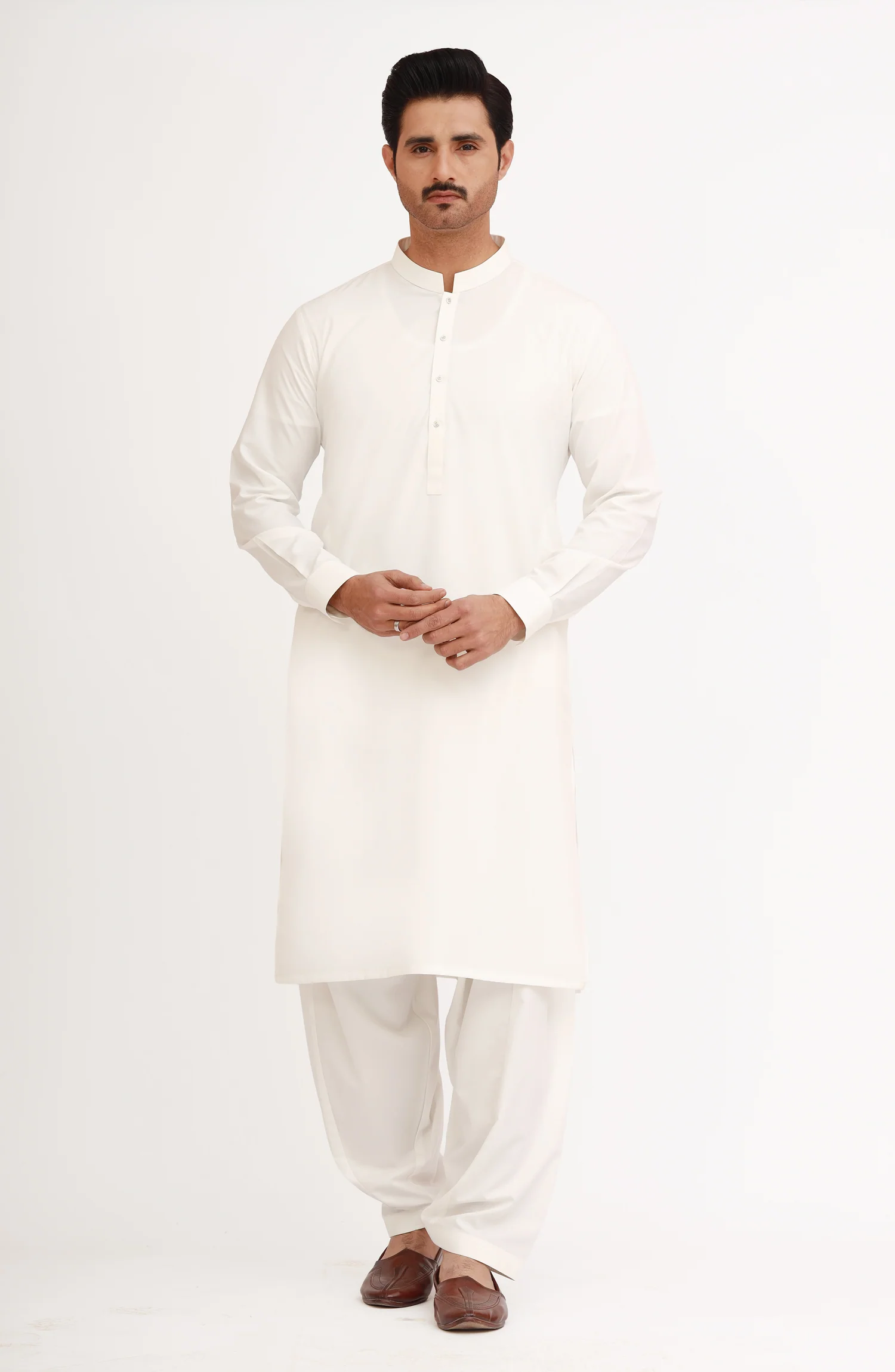 OFF WHITE BLENDED KAMEEZ SHALWAR - Image 9
