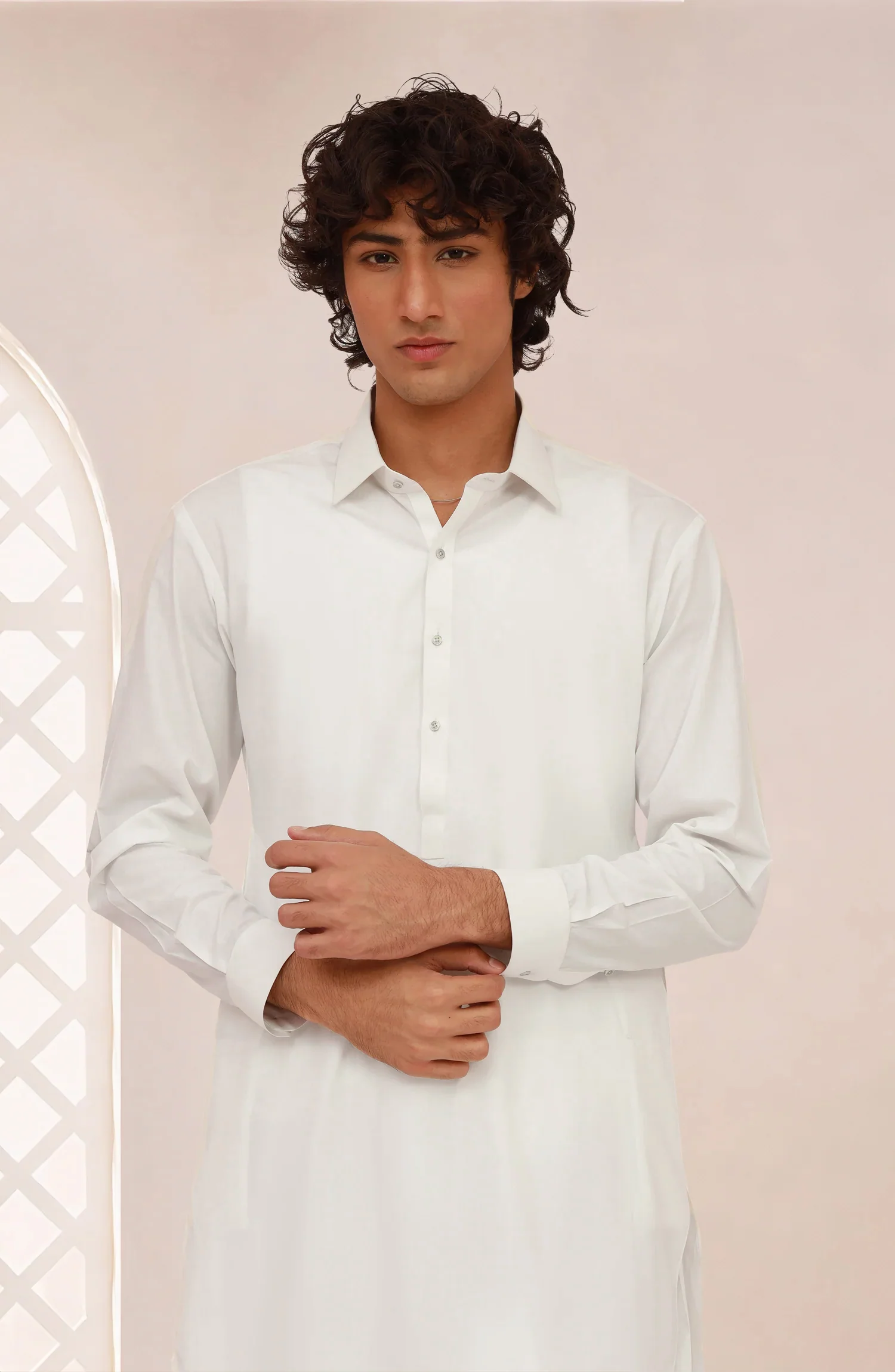OFF-WHITE BLENDED KAMEEZ SHALWAR - Image 2