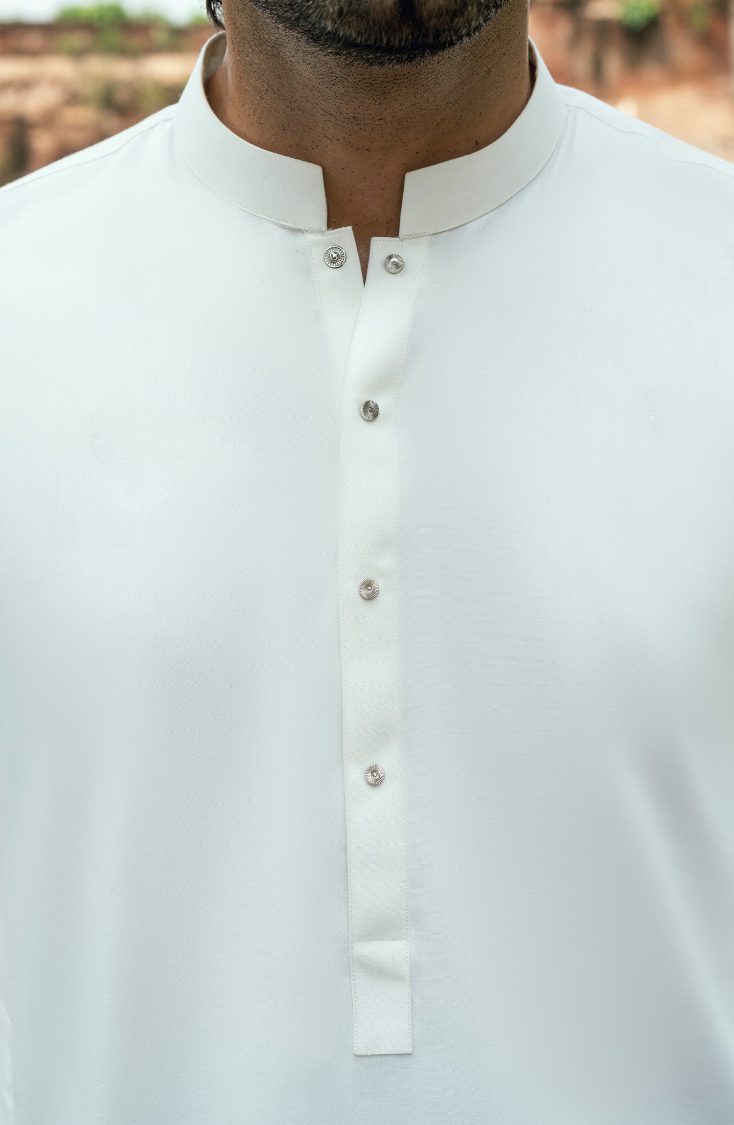 OFF WHITE BLENDED KAMEEZ SHALWAR - Image 6
