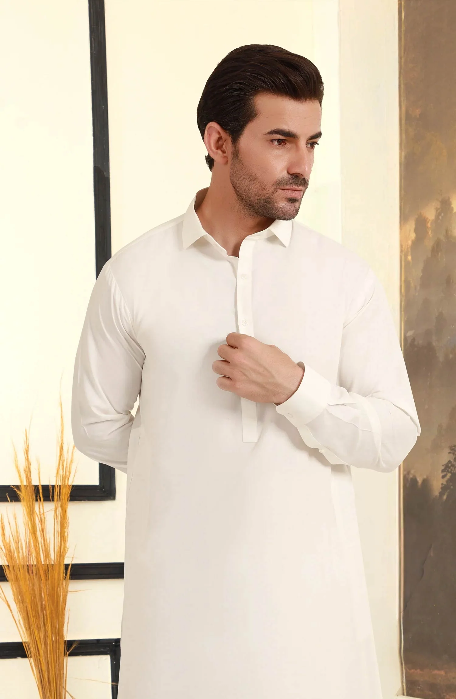 OFF WHITE BLENDED KAMEEZ SHALWAR - Image 2
