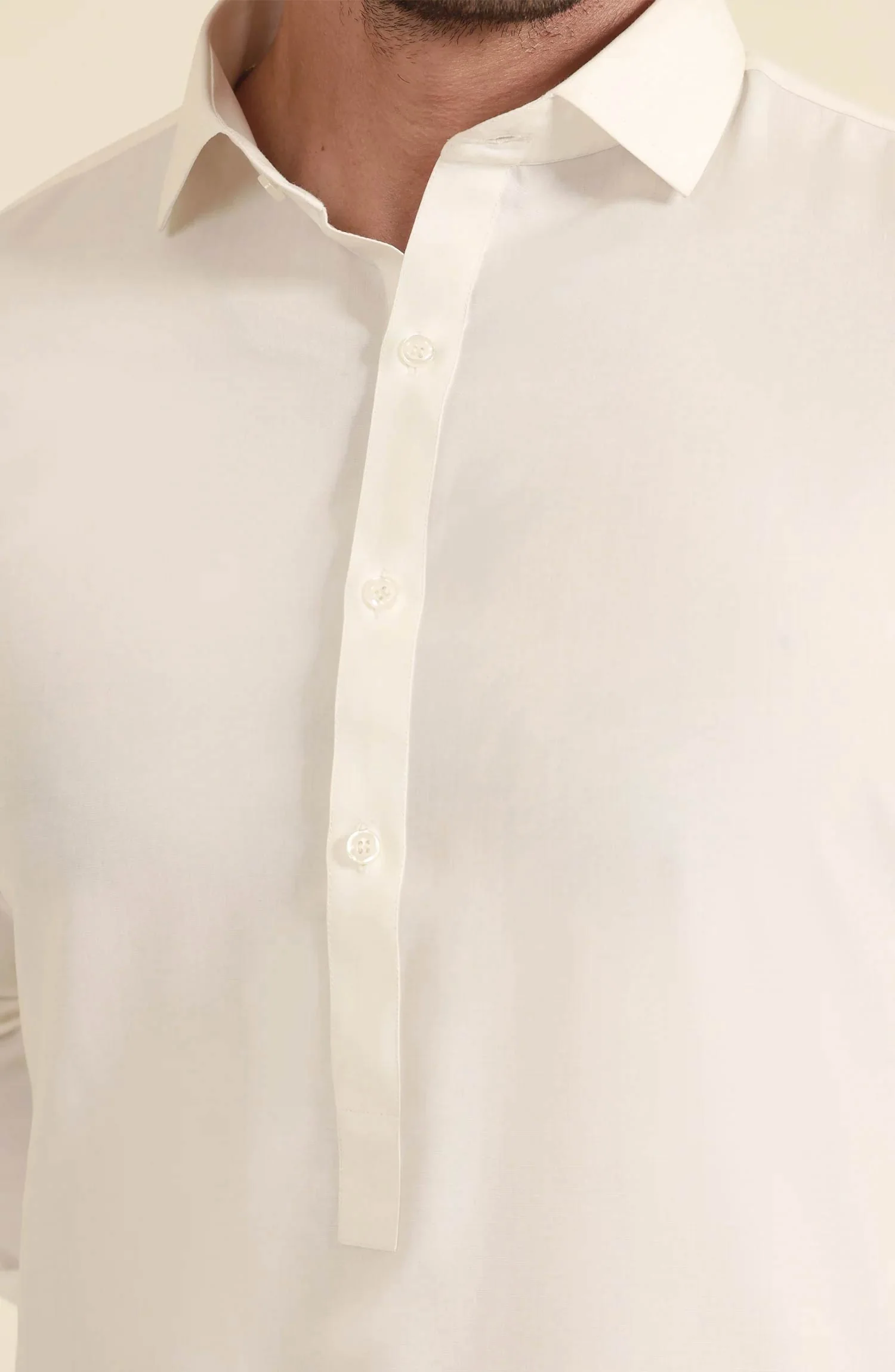 OFF WHITE BLENDED KAMEEZ SHALWAR - Image 4
