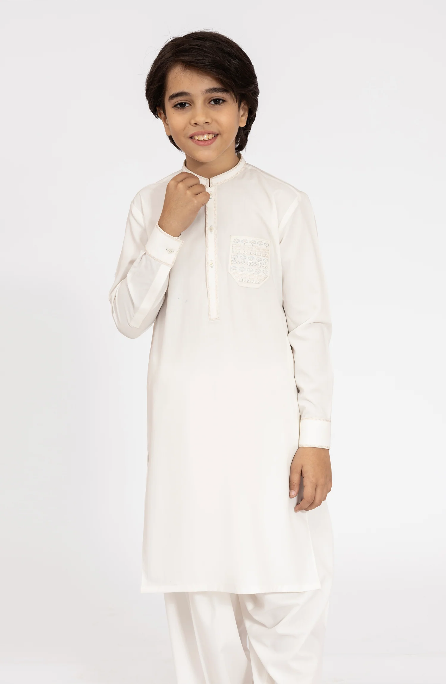 OFF WHITE EMBROIDERED BLENDED KAMEEZ SHALWAR - Image 3