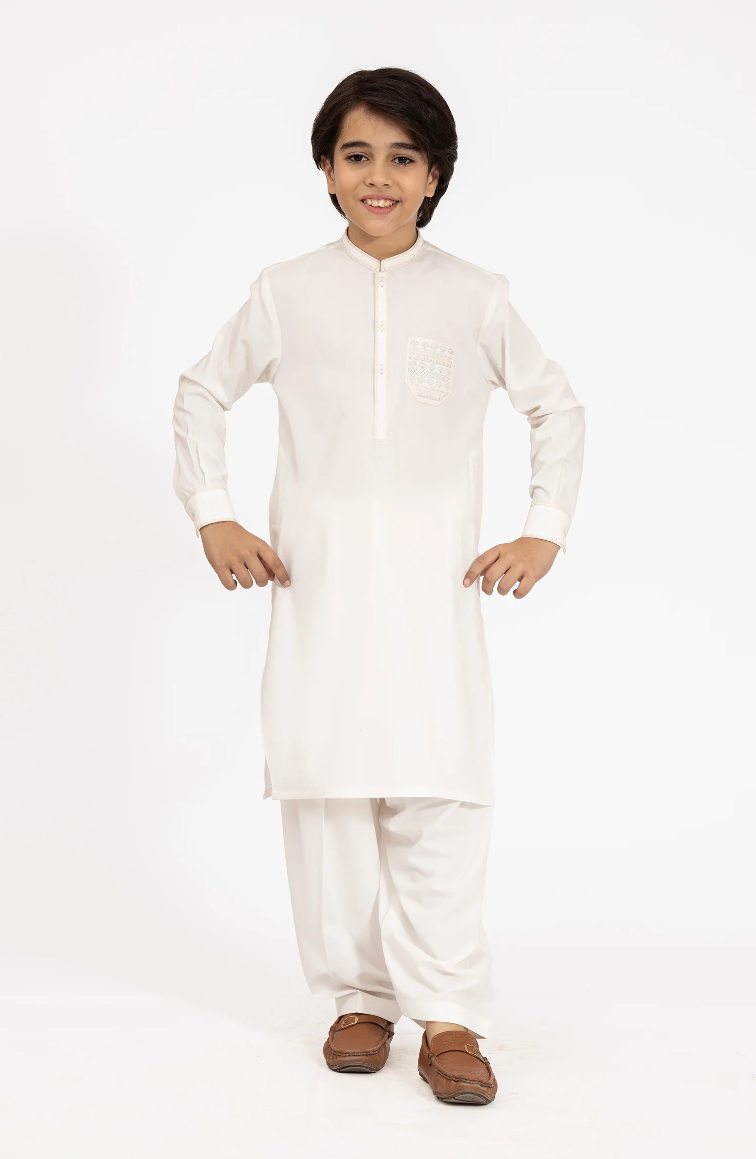 OFF WHITE EMBROIDERED BLENDED KAMEEZ SHALWAR - Image 6
