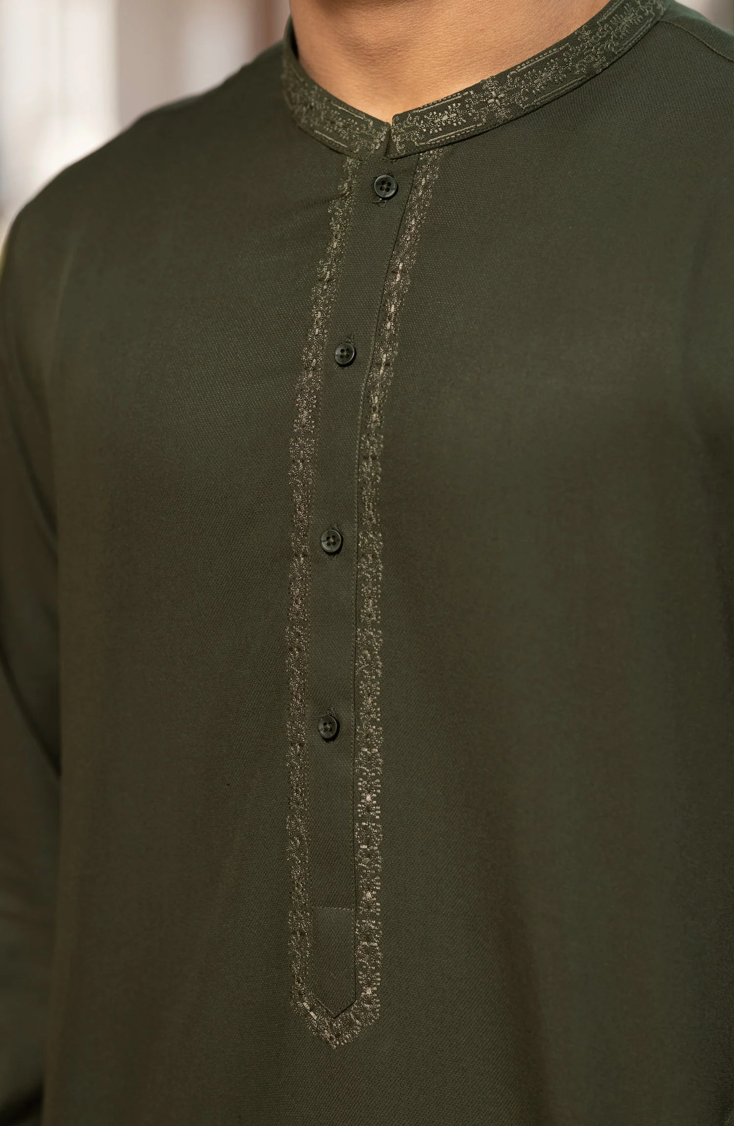 OLIVE BLENDED EMBROIDERED KAMEEZ SHALWAR - Image 3