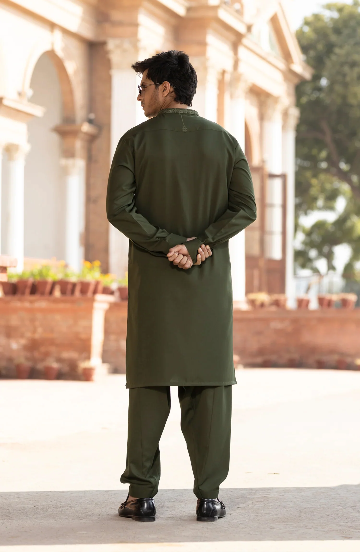 OLIVE BLENDED EMBROIDERED KAMEEZ SHALWAR - Image 6