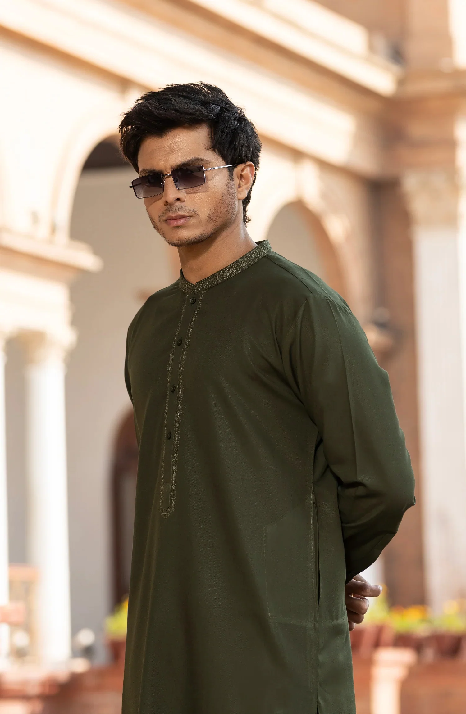 OLIVE BLENDED EMBROIDERED KAMEEZ SHALWAR - Image 8