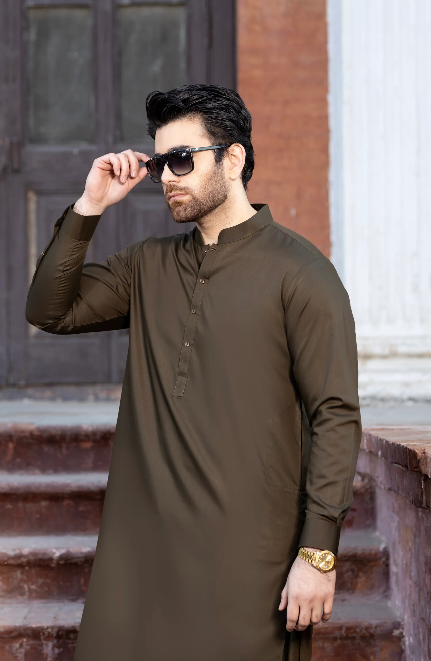 OLIVE BLENDED KAMEEZ SHALWAR - Image 2