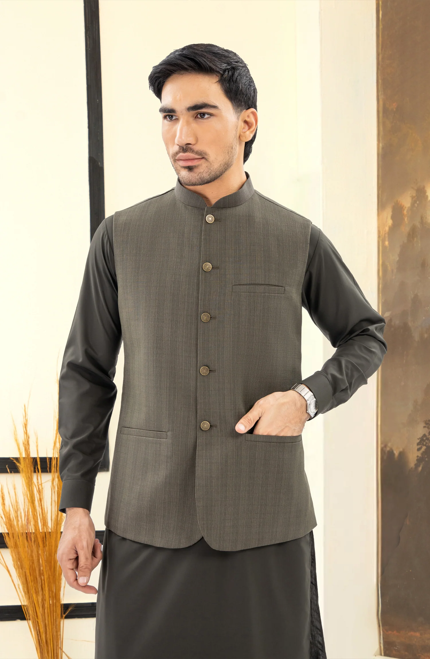 OLIVE BLENDED WAISTCOAT - Image 2
